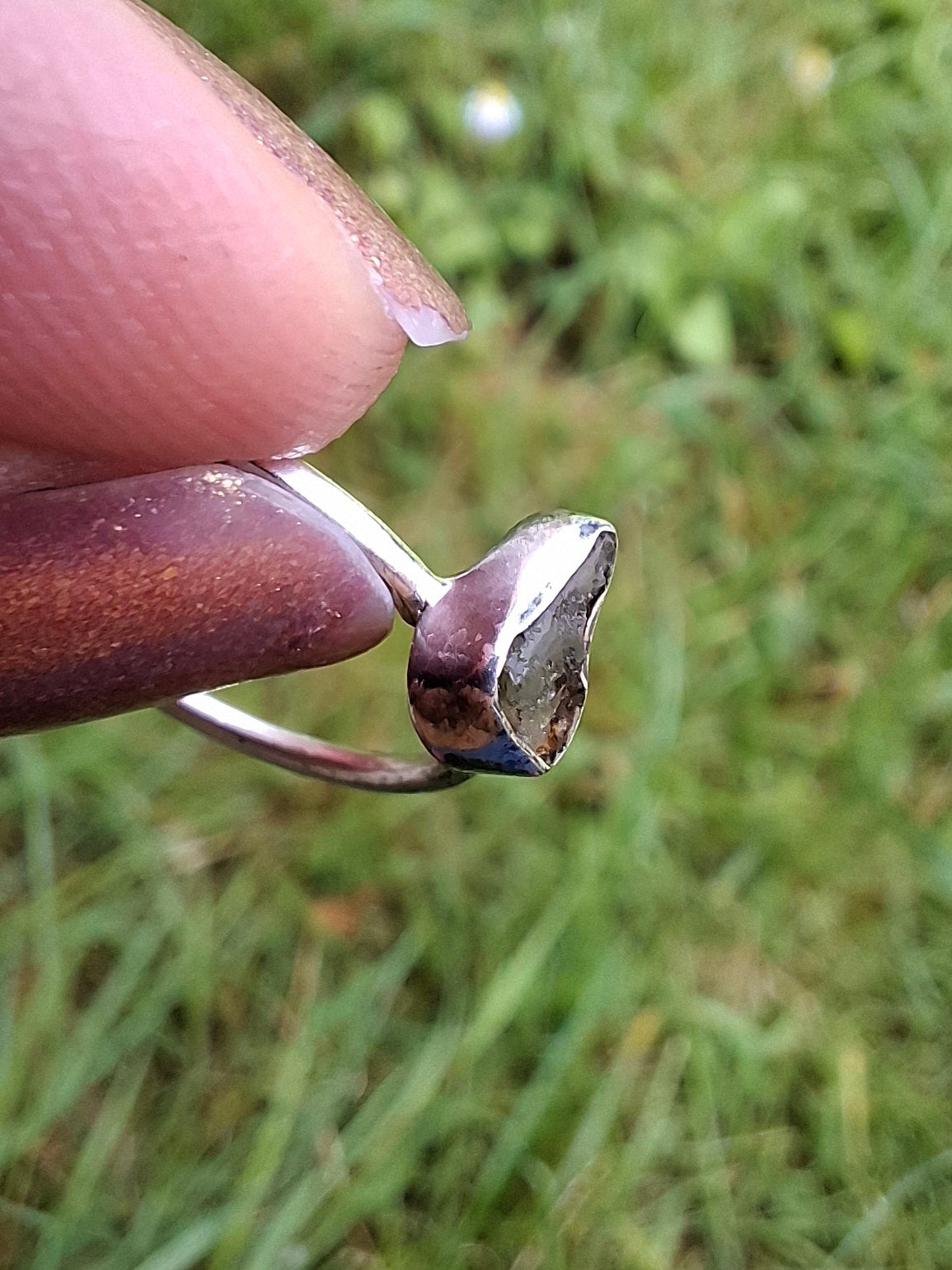 Moldavite Ring, size Q, 925 Silver, Tektite (Ref: R46)