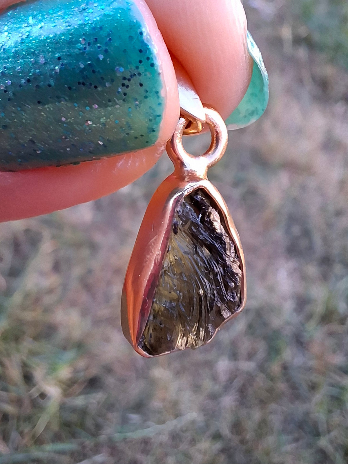 Moldavite Pendant, 14K GOLD Plated, Tektite (Ref: P449)
