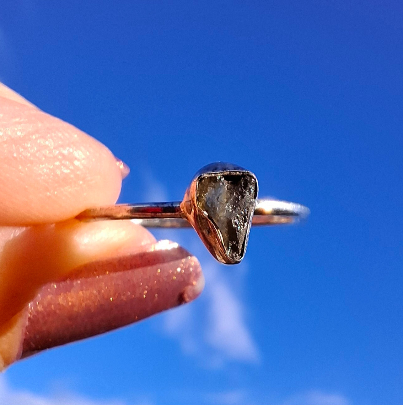 Moldavite Ring, size Q, 925 Silver, Tektite (Ref: R46)