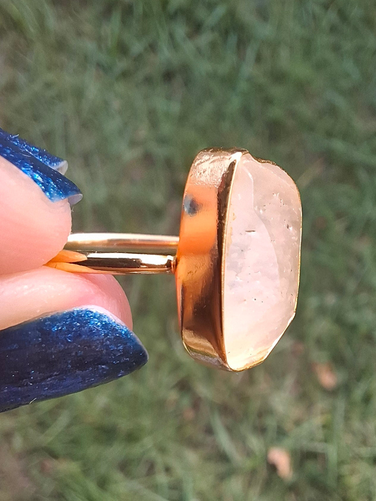 Libyan Desert Glass Ring, 14K GOLD Plated, size large O, Tektite (Ref: LR71)