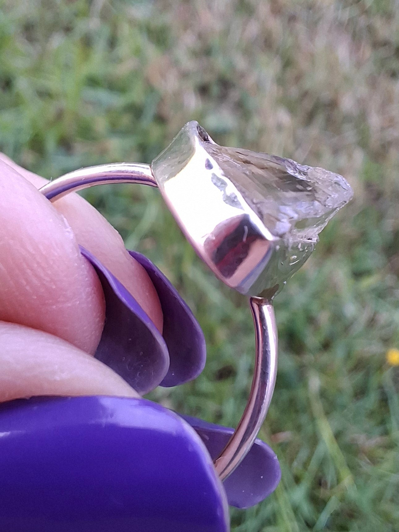 Libyan Desert Glass Ring, size large V, 925 Silver, Tektite (Ref: LR55)