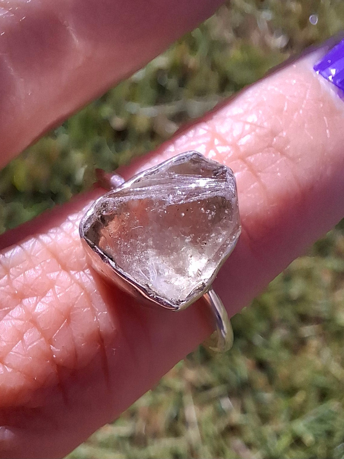 Libyan Desert Glass Ring, size small S, 925 Silver, Tektite (Ref: LR44)