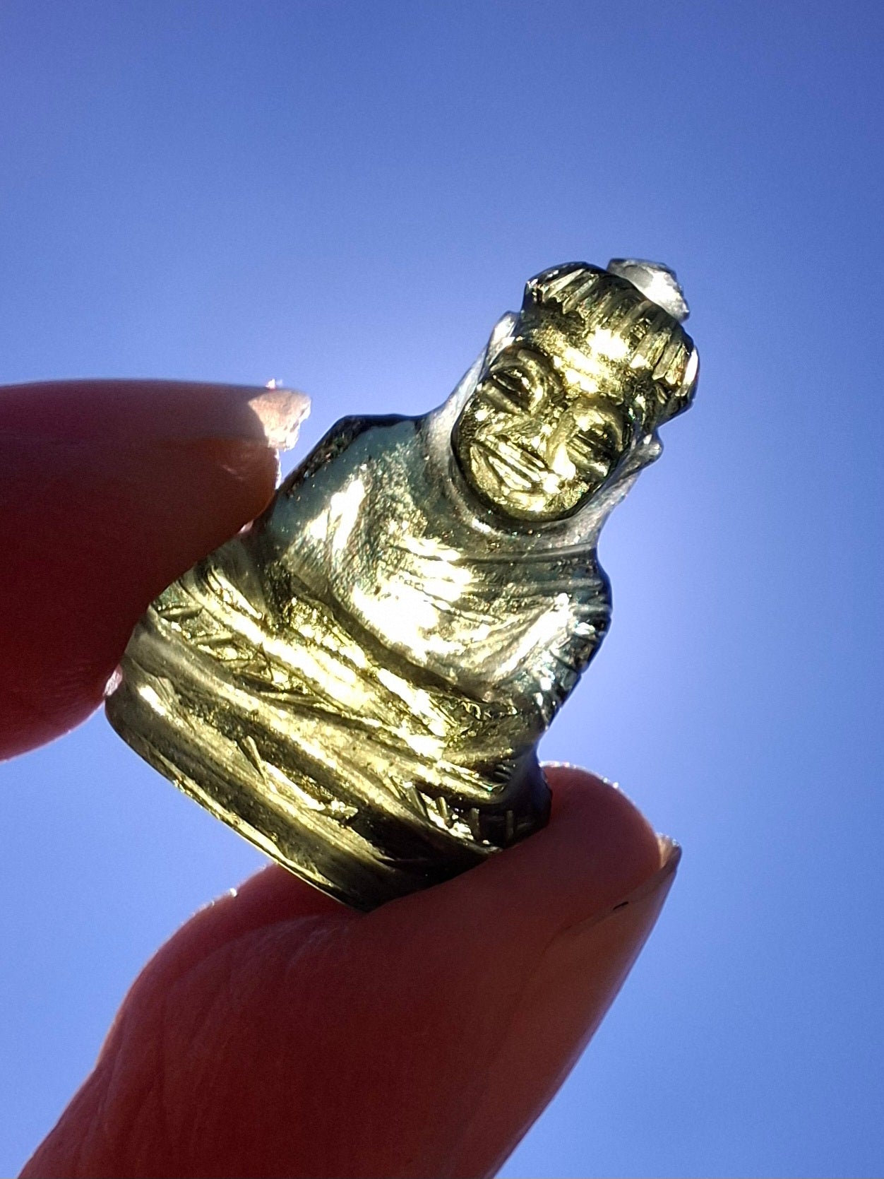 Moldavite BUDDHA Carving, 2.71g, Tektite (Ref: Buddha4)