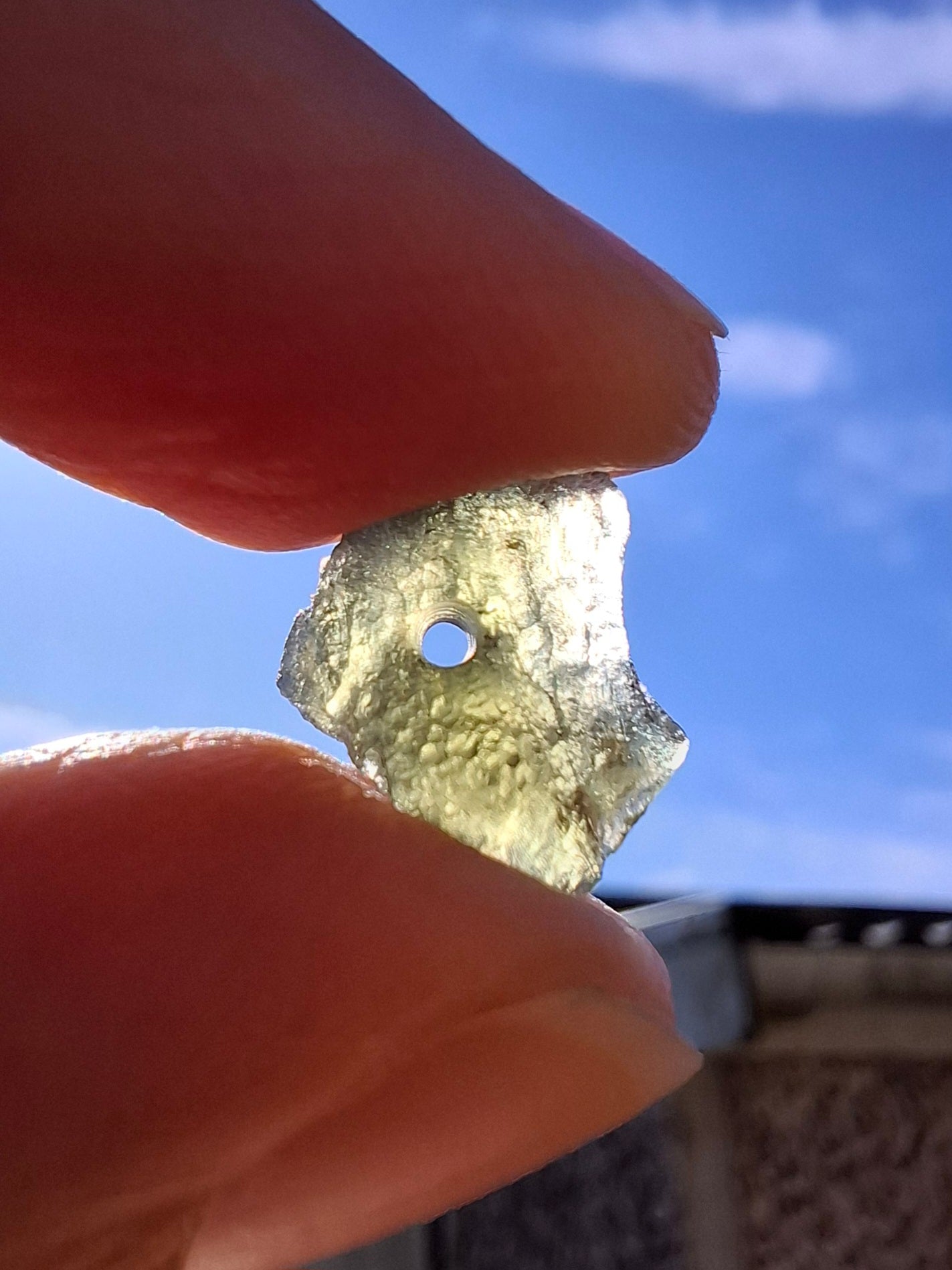 DRILLED, Moldavite Piece, 0.67g, Tektite (Ref: D21)