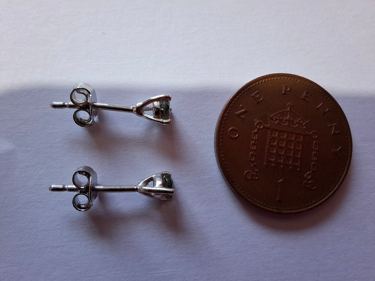 Moldavite (Faceted) 3mm Stud Earrings, 925 Silver (Ref: Pair65)