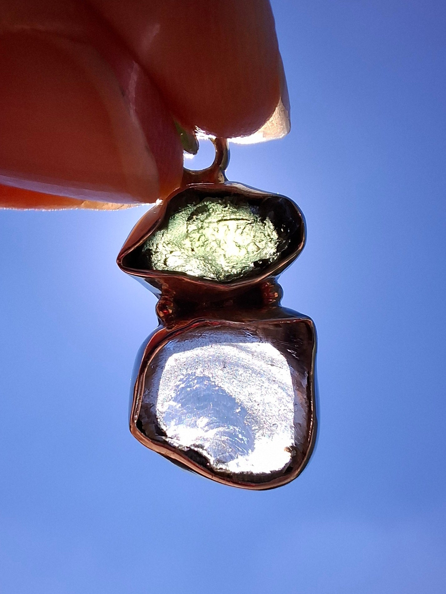 Moldavite & Libyan Desert Glass Pendant, 925 Silver, Tektite (Ref: MLP13)