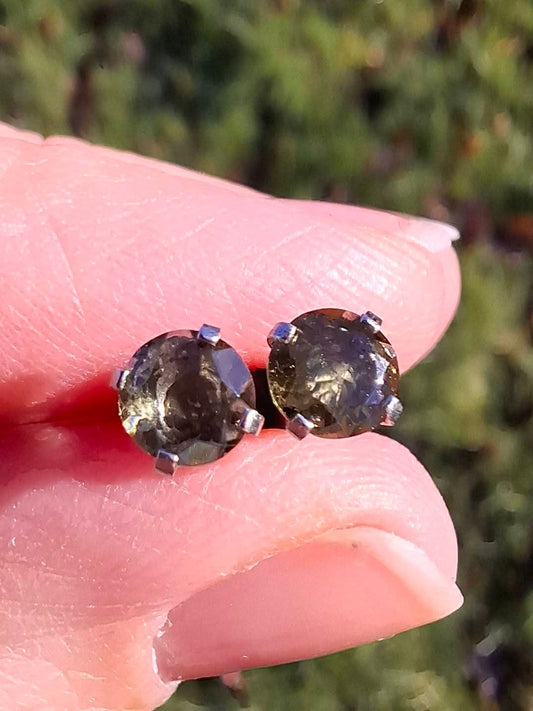 Moldavite (faceted) PLUGS, 5mm, 4G, Surgical Steel, Tektite (Ref: Plug1)
