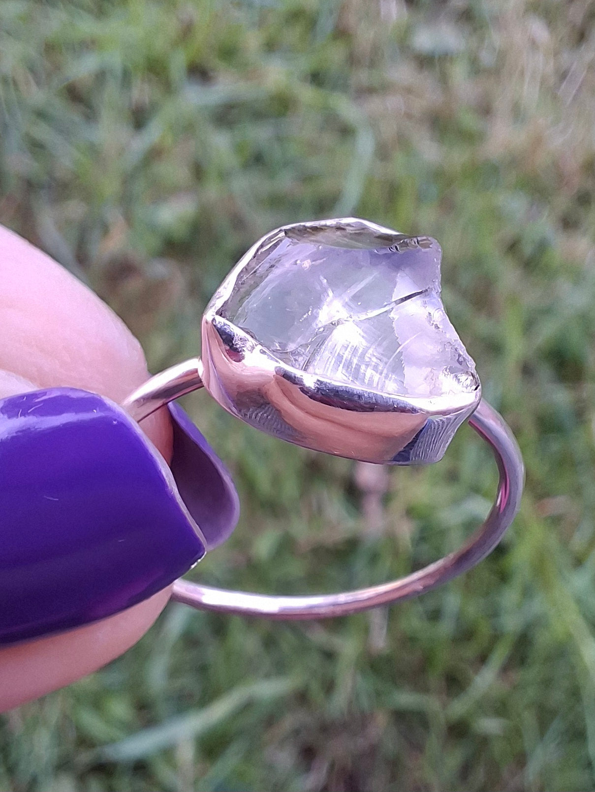 Libyan Desert Glass Ring, size large V, 925 Silver, Tektite (Ref: LR54)