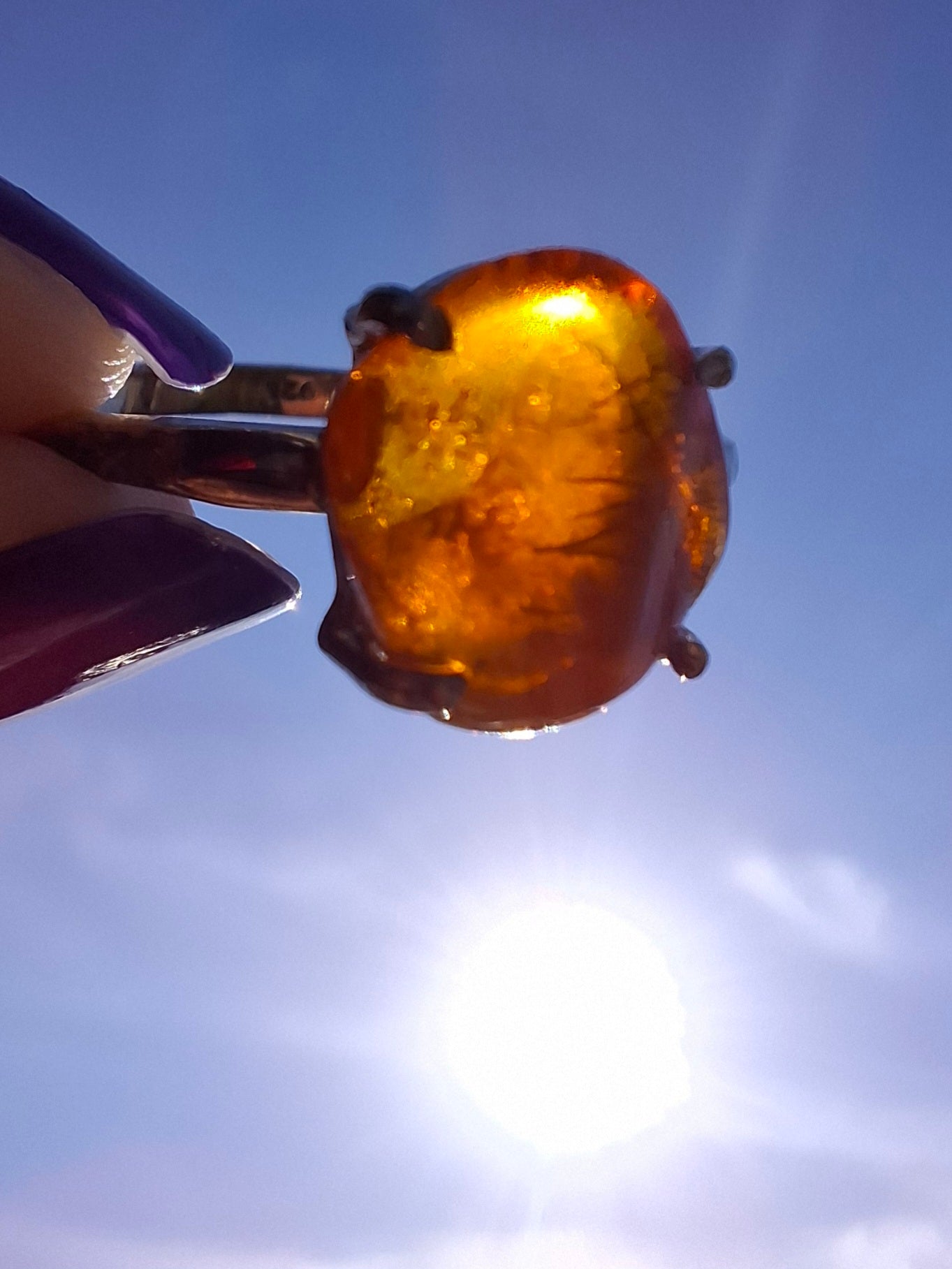 Baltic Amber Ring, size large X, 925 Silver, Fossil (Ref: AR35)