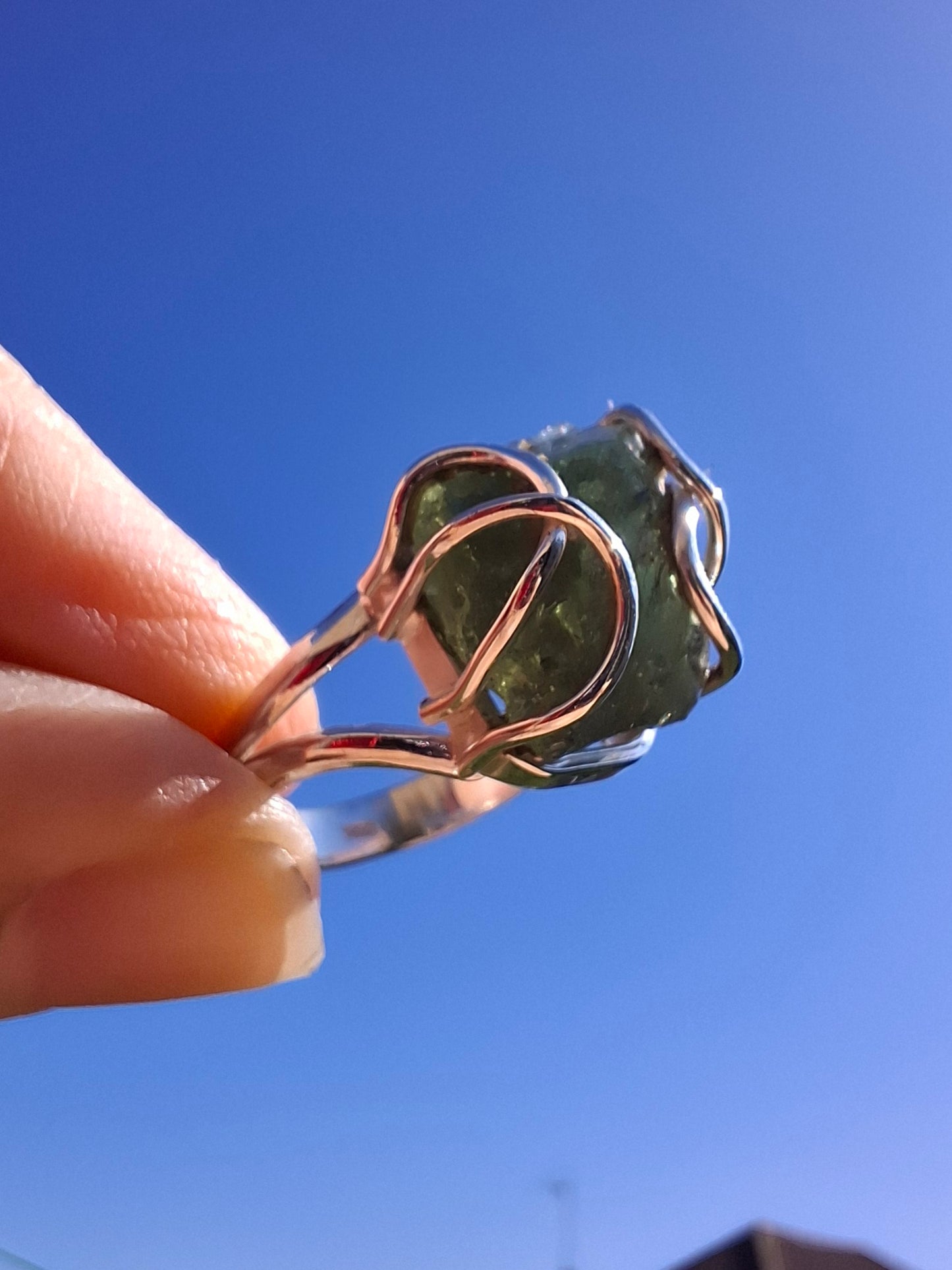 Moldavite Ring, size Q, 925 Silver, Tektite (Ref: R11)