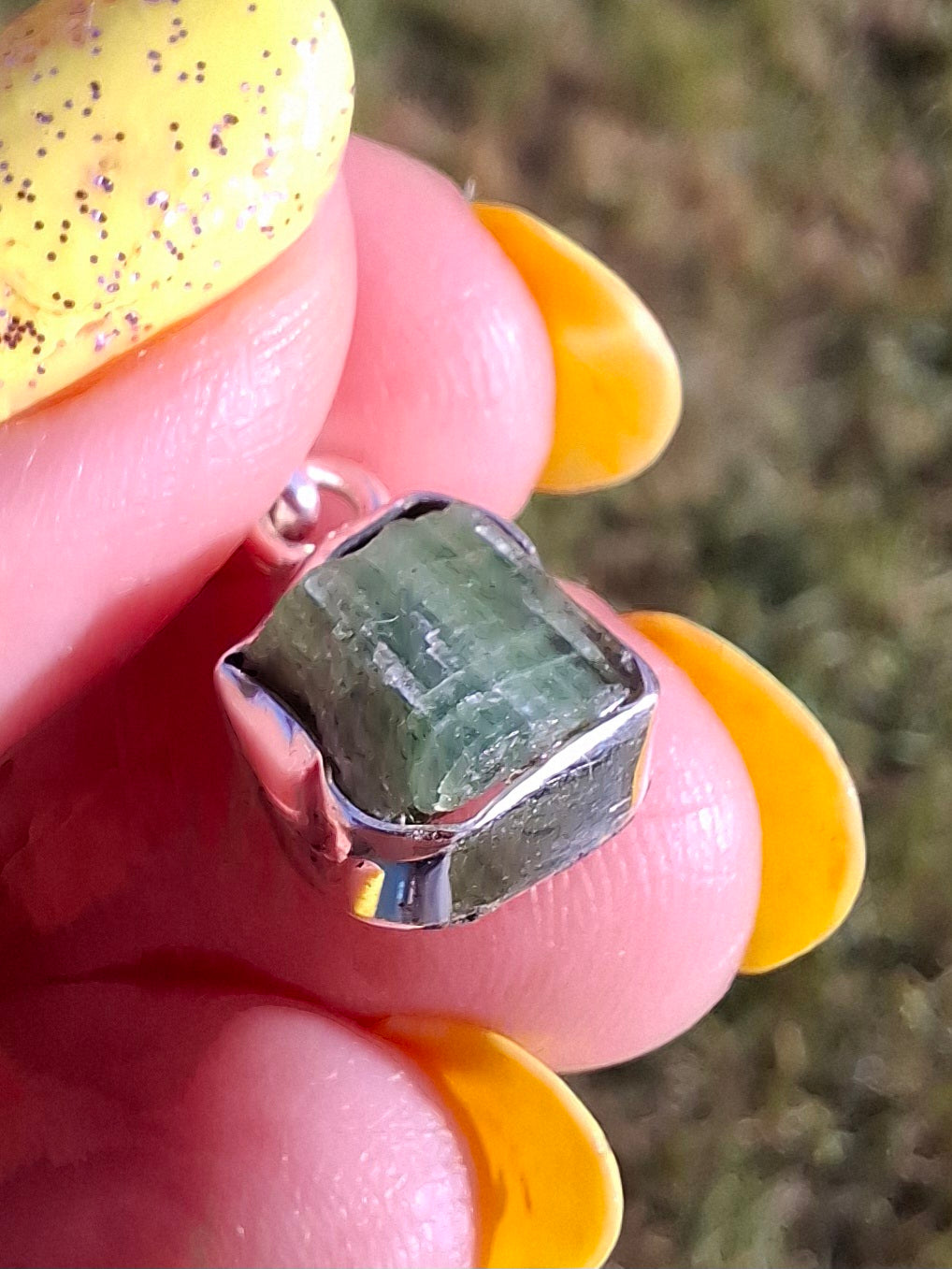 Green Tourmaline Pendant, 925 Silver, Crystal (Ref: GT11)