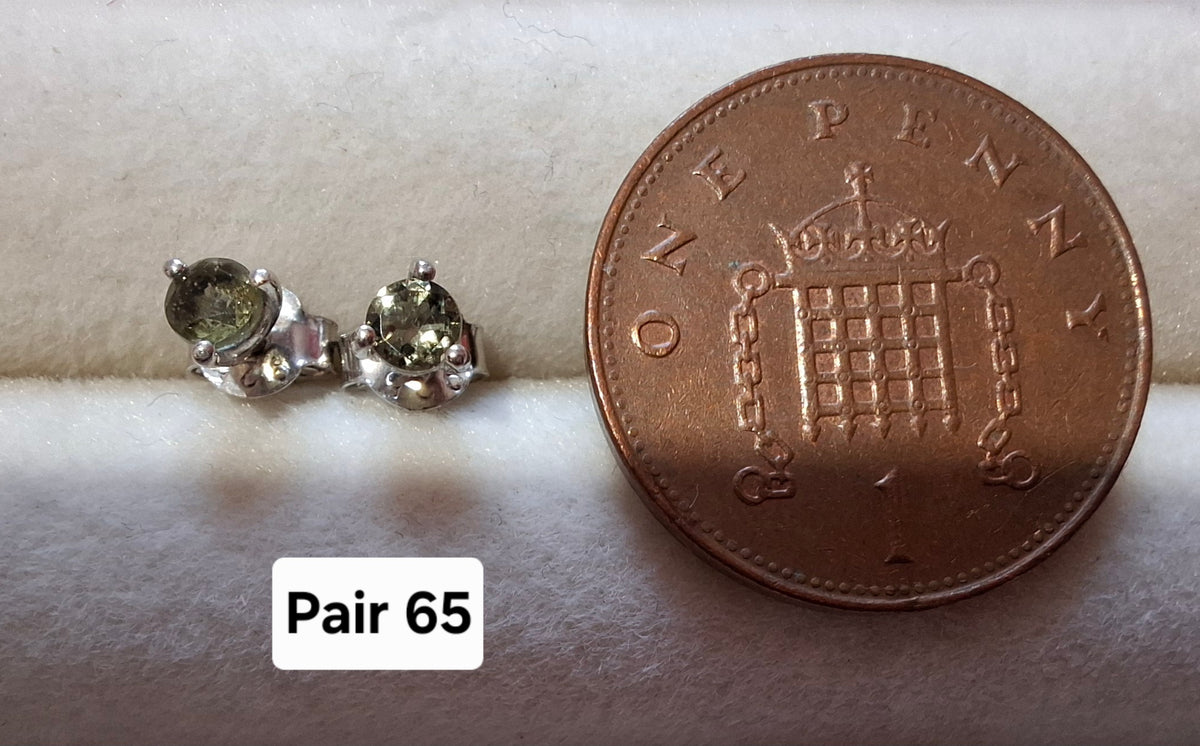 Moldavite (Faceted) 3mm Stud Earrings, 925 Silver (Ref: Pair65)