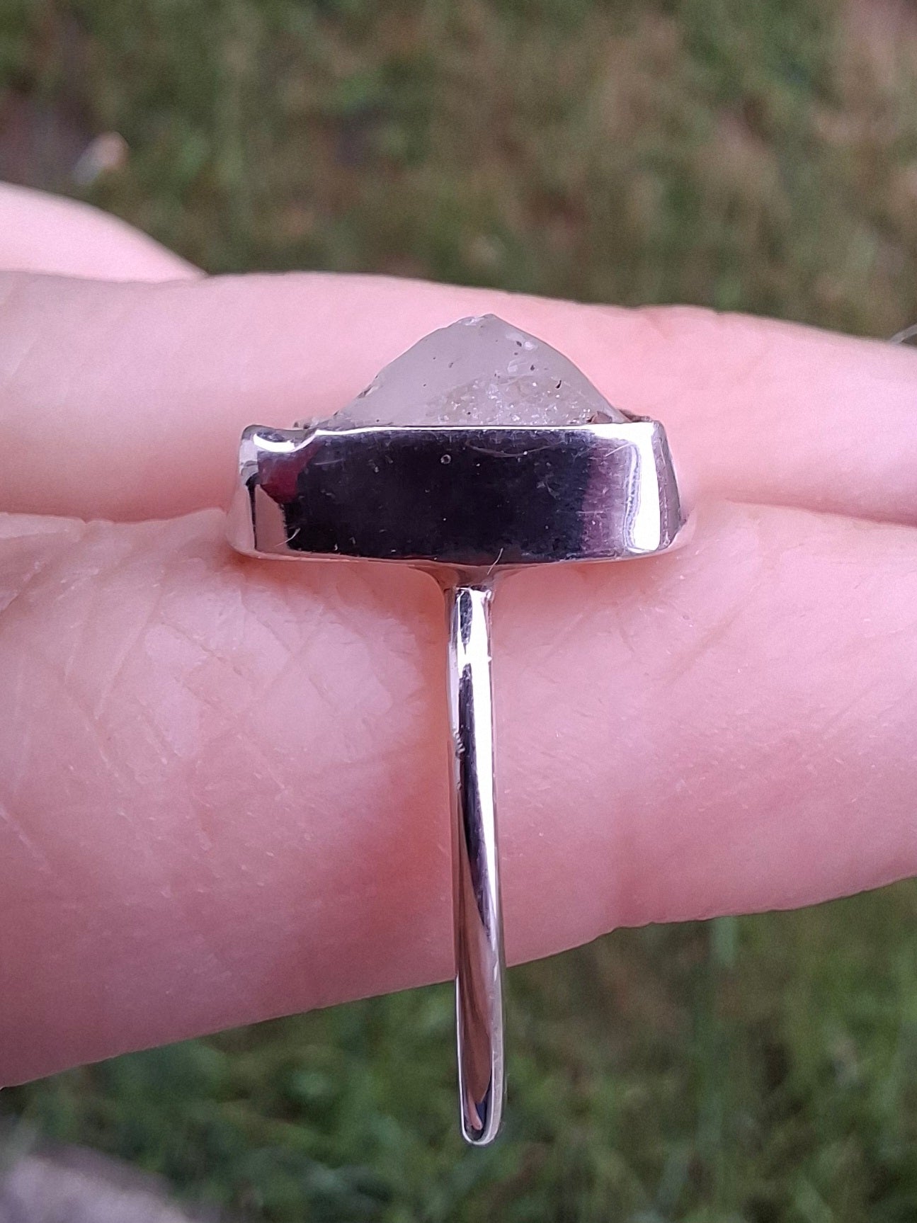 Libyan Desert Glass Ring, size P, 925 Silver, Tektite (Ref: LR27)