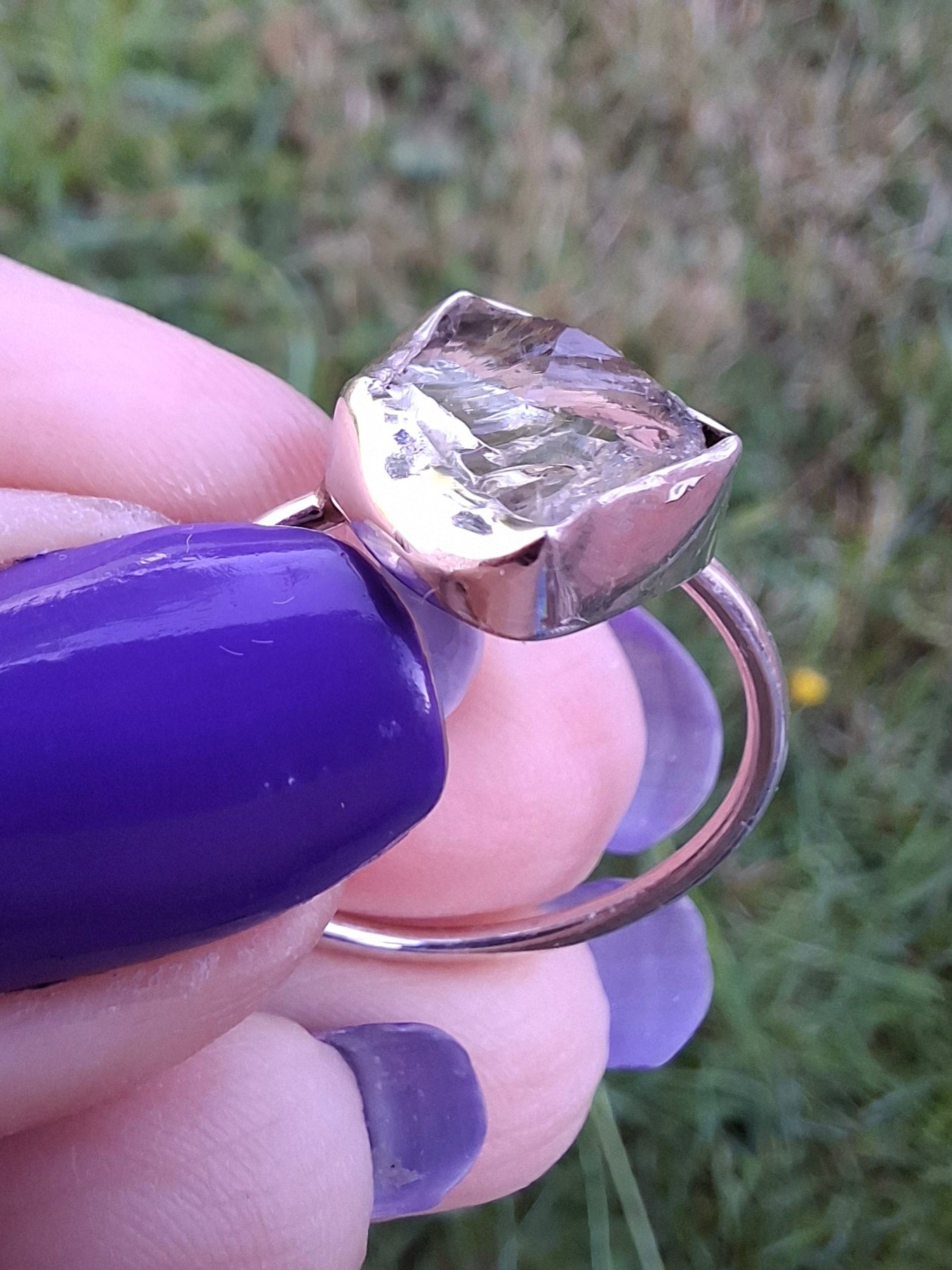 Libyan Desert Glass Ring, size T, 925 silver, Tektite (Ref: LR49)
