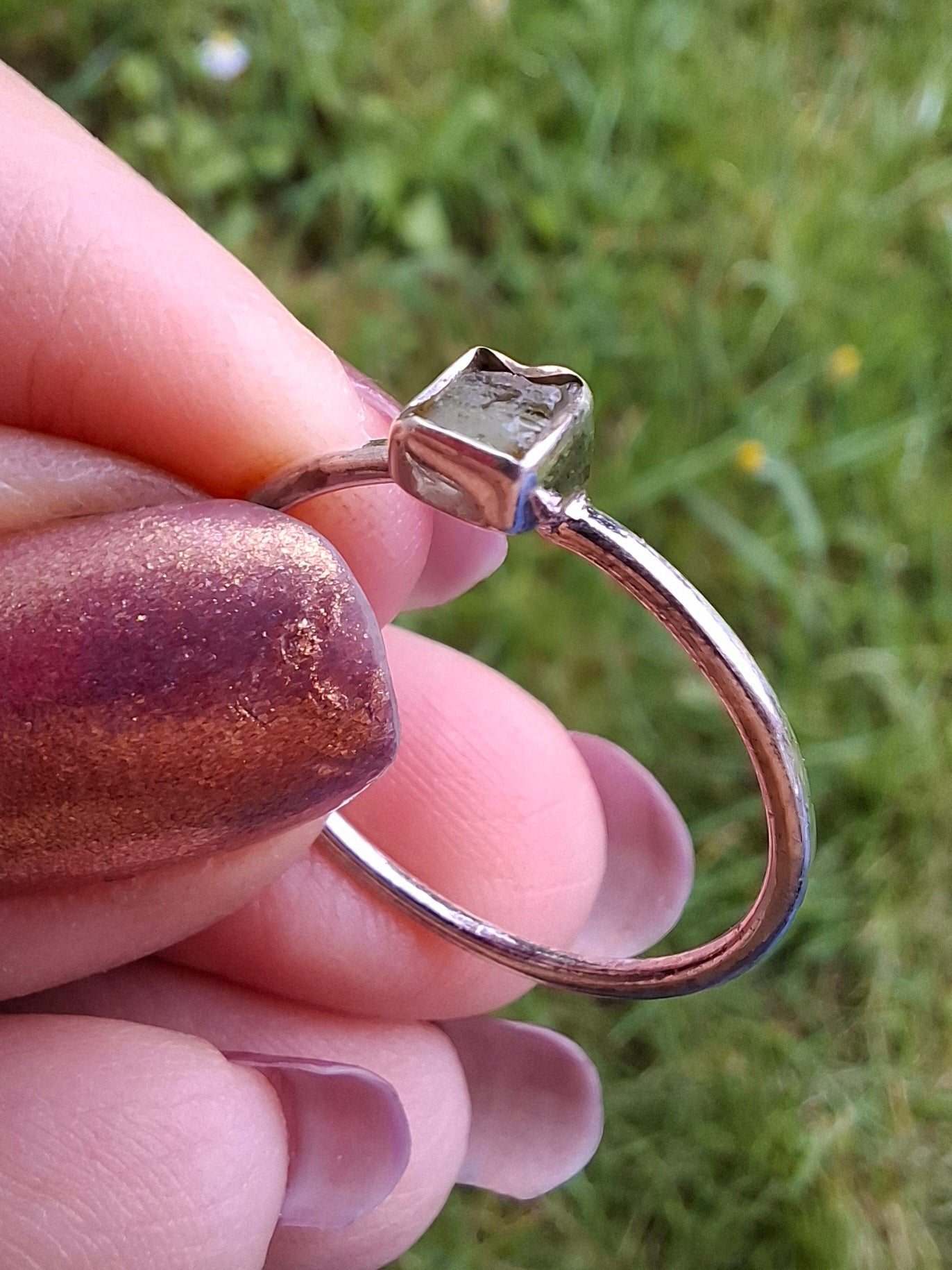 Moldavite Ring, size large R/small S, 925 Silver, Tektite (Ref: R65)