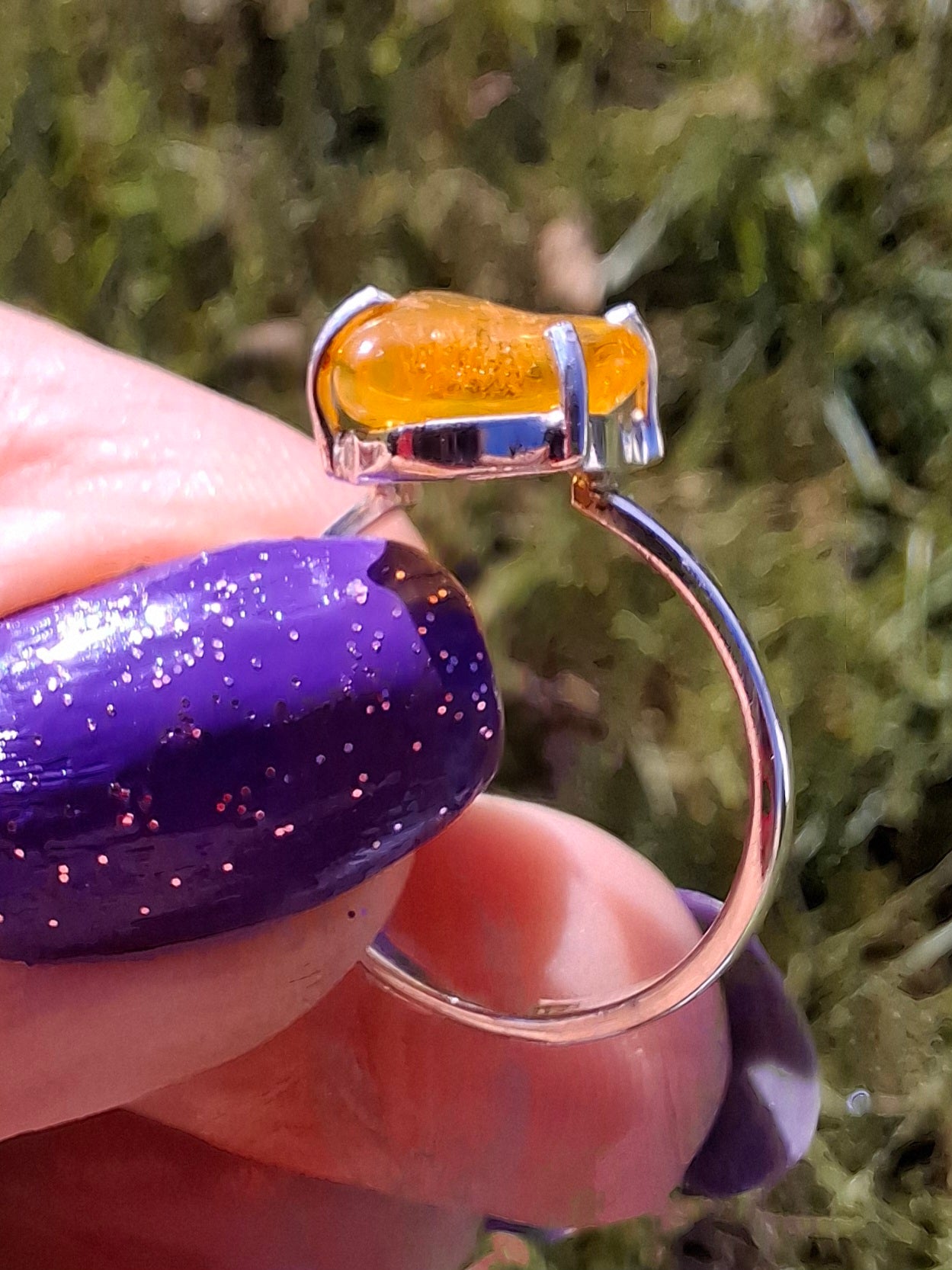 Baltic Amber Ring, size large M, 925 Silver, Fossil (Ref: AR6)