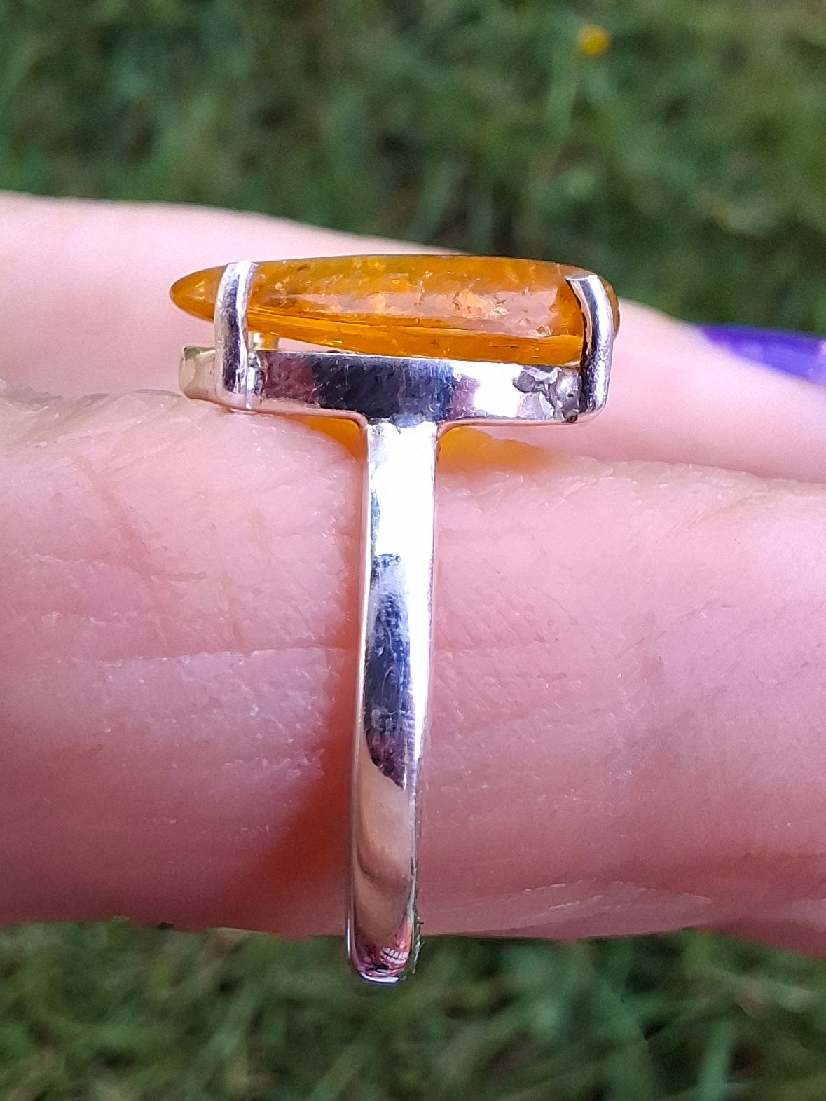 Baltic Amber Ring, size large L, 925 Silver, Fossil (Ref: AR3)