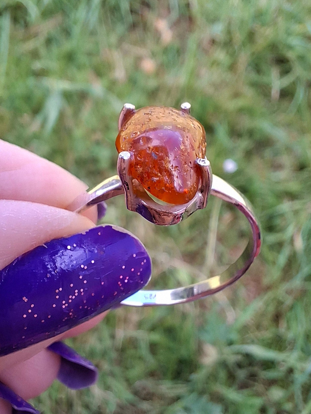 Baltic Amber Ring, size large X, 925 Silver, Fossil (Ref: AR32)