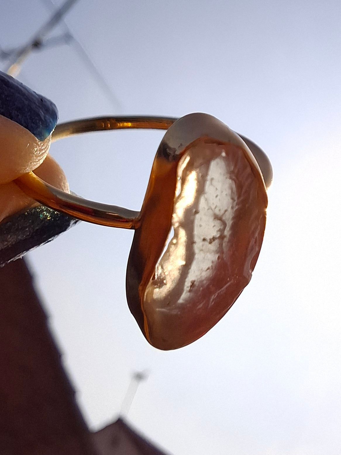 Libyan Desert Glass Ring, 14K GOLD Plated, size Q, Tektite (Ref: LR77)