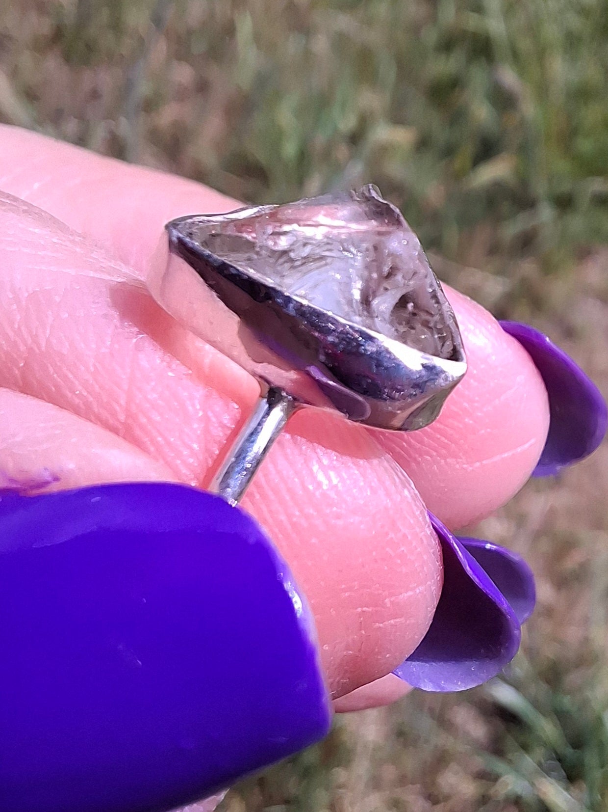 Libyan Desert Glass Ring, size small M, 925 Silver, Tektite (Ref: LR19)