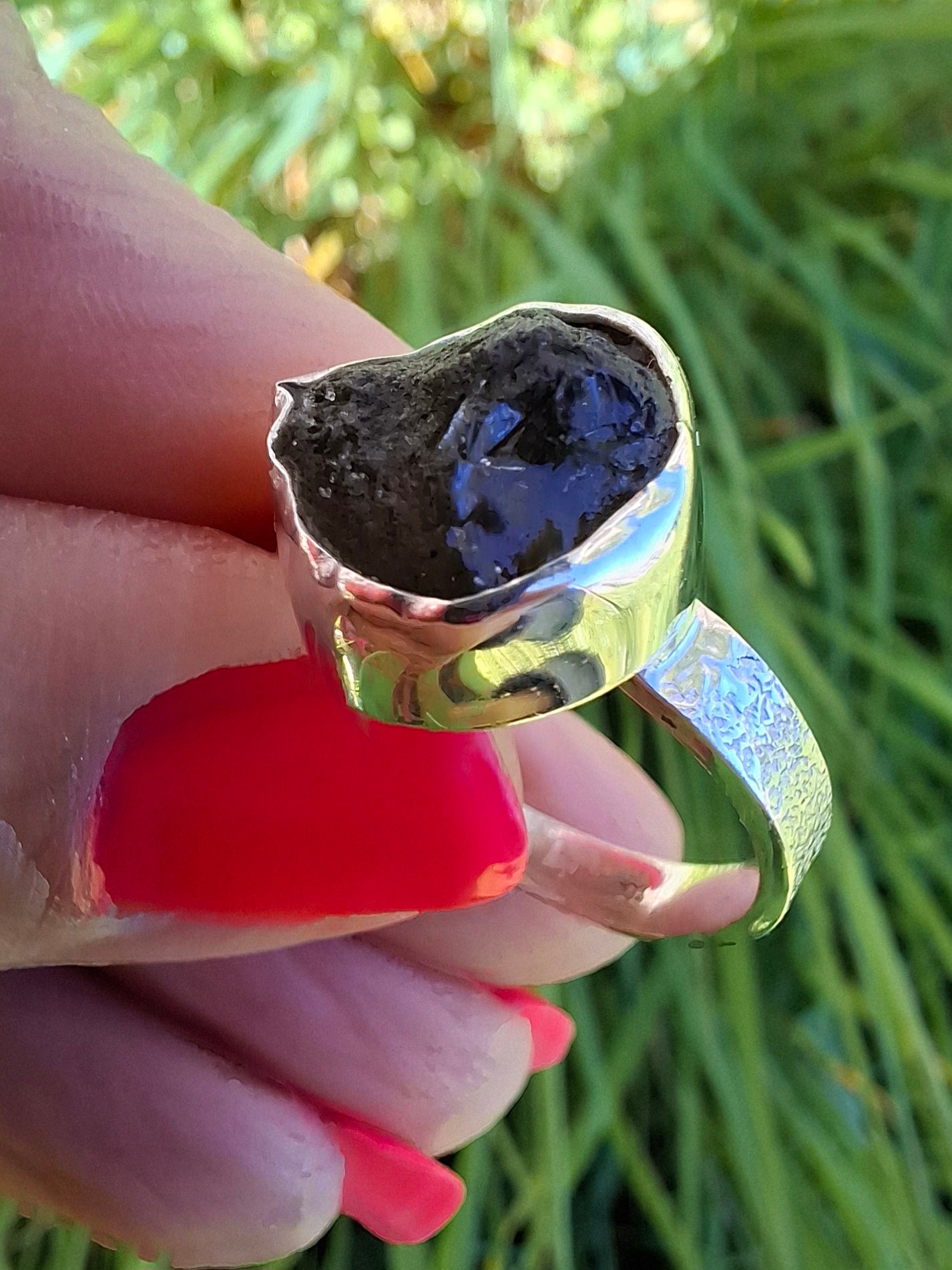 Moldavite Ring, size U, 925 Silver, Tektite (Ref: R322)