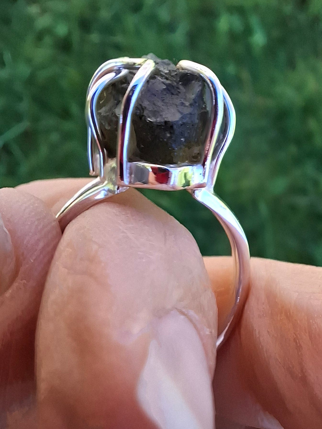 Moldavite Ring, size O, 925 Silver, Tektite (Ref: R8)