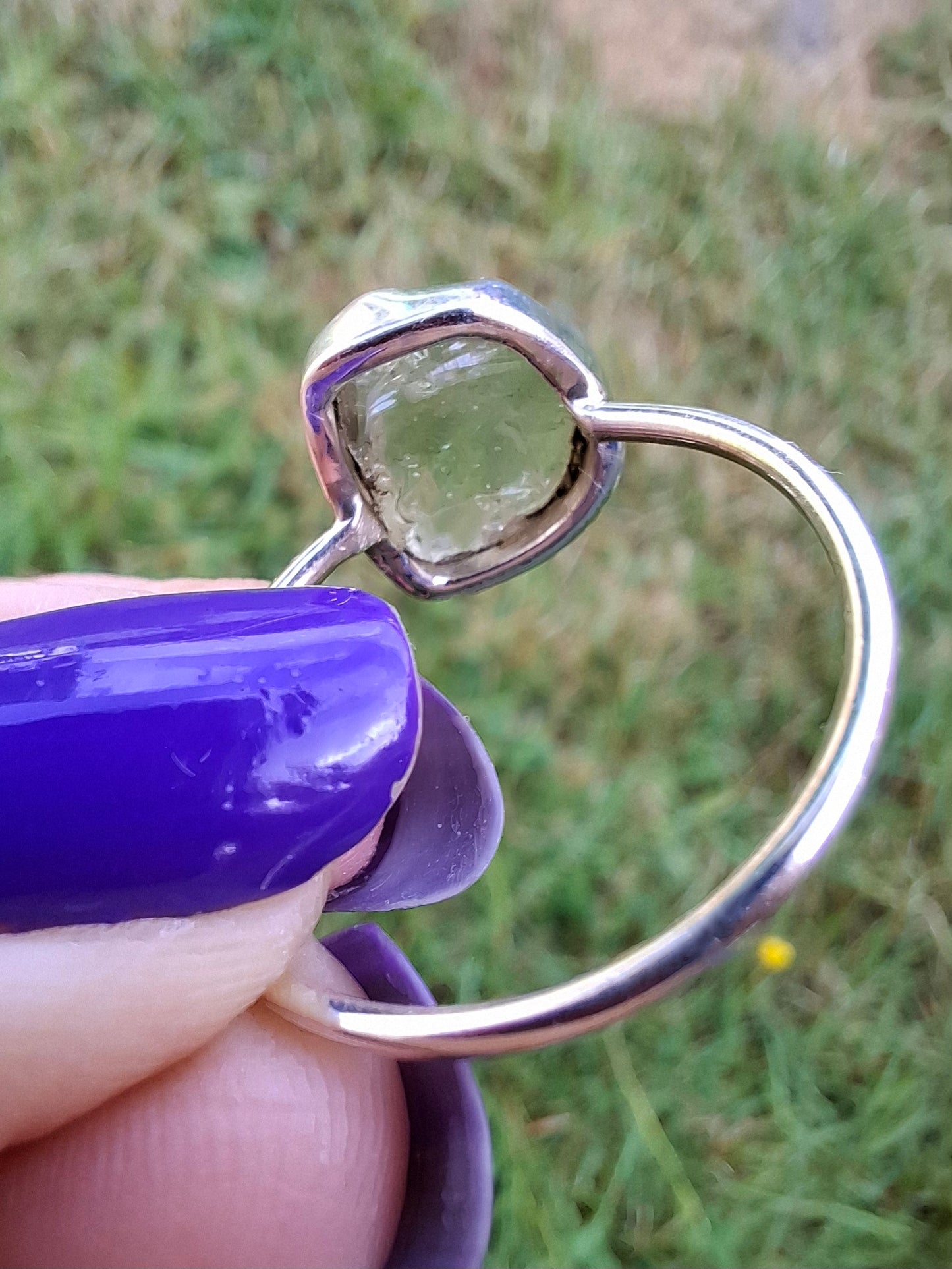 Libyan Desert Glass Ring, size large V, 925 Silver, Tektite (Ref: LR60)
