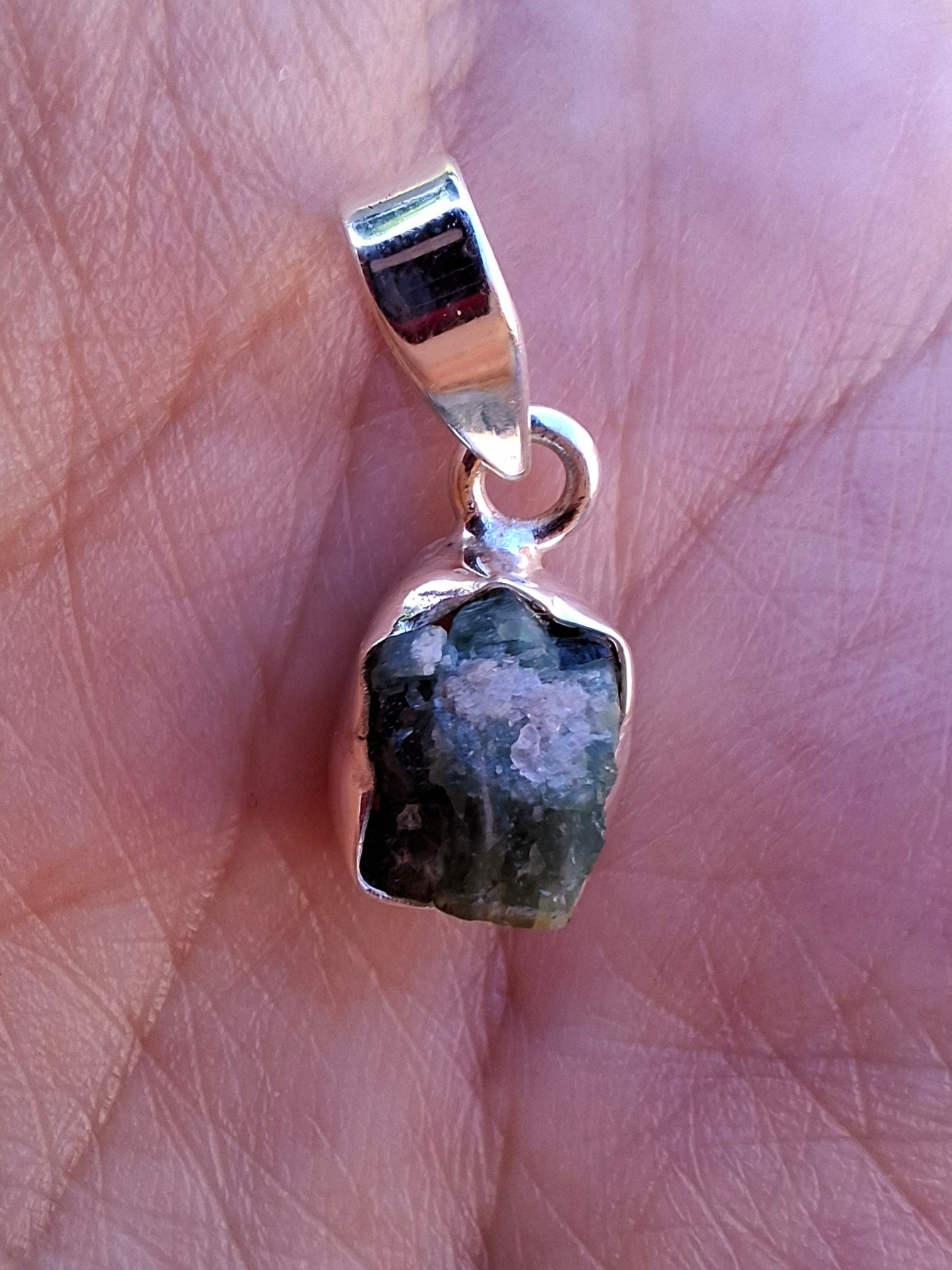 Green Tourmaline Pendant, 925 Silver, Crystal (Ref: GT3)