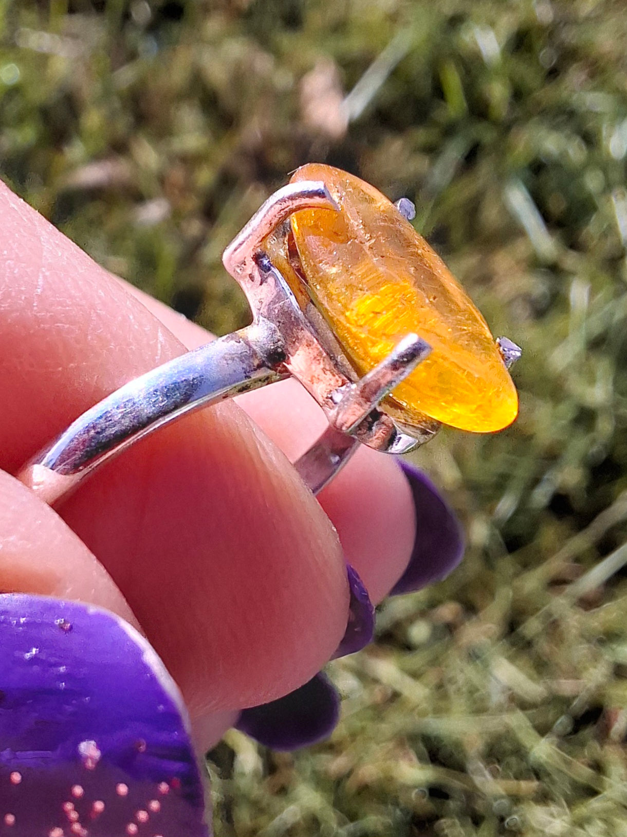Baltic Amber Ring, size O, 925 Silver, Fossil (Ref: AR11)