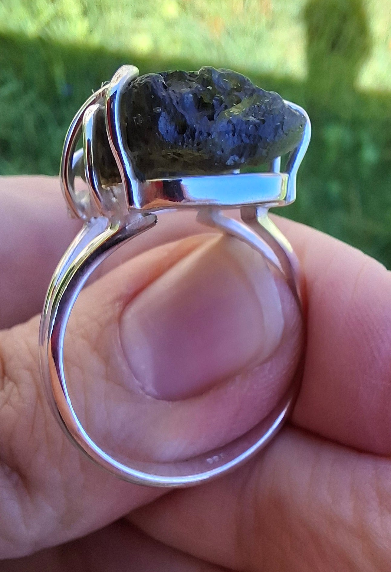 Moldavite Ring, size W, 925 silver, Tektite (Ref: R16)
