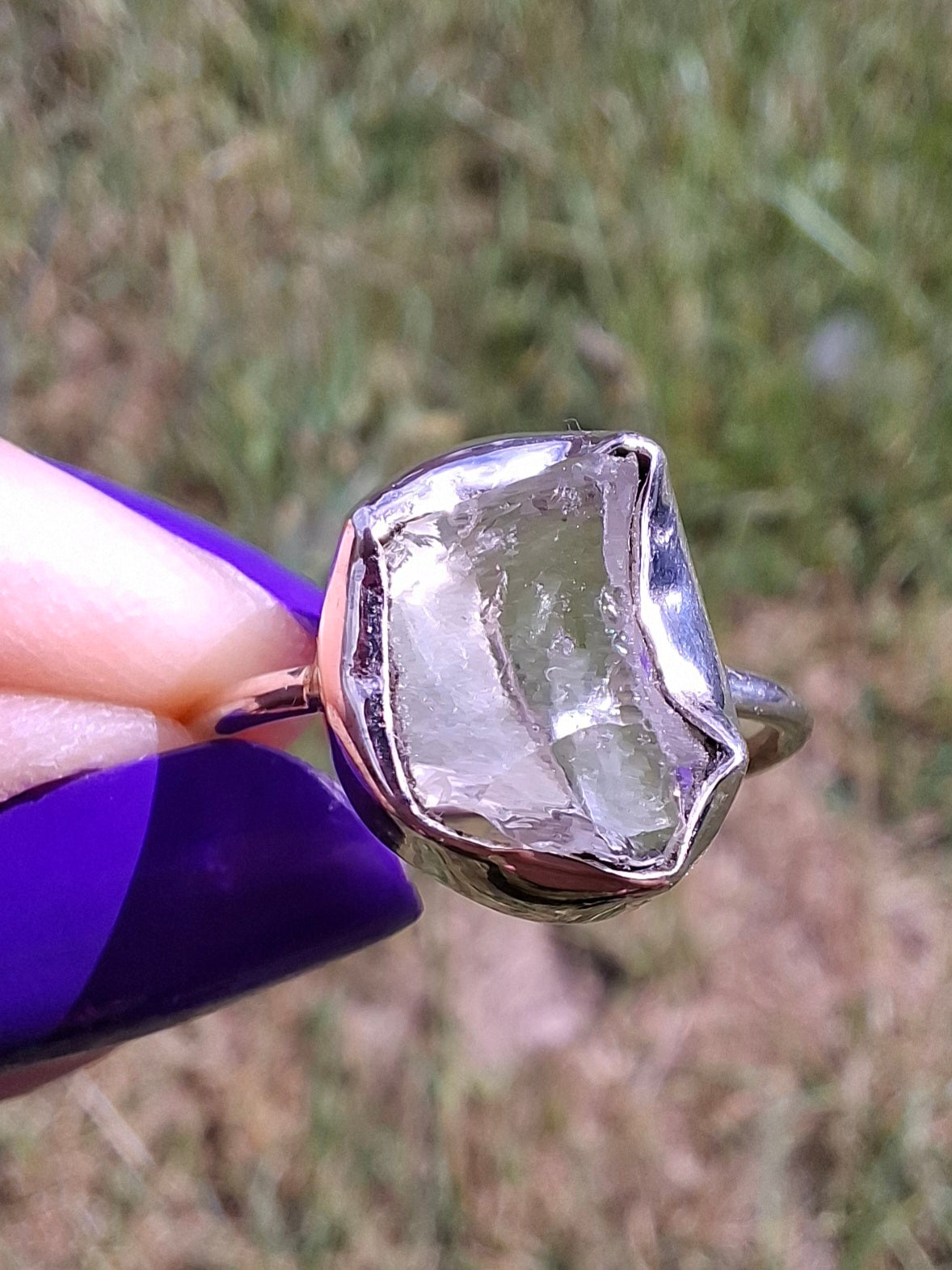 Libyan Desert Glass Ring, size large M, 925 Silver, Tektite (Ref: LR20)