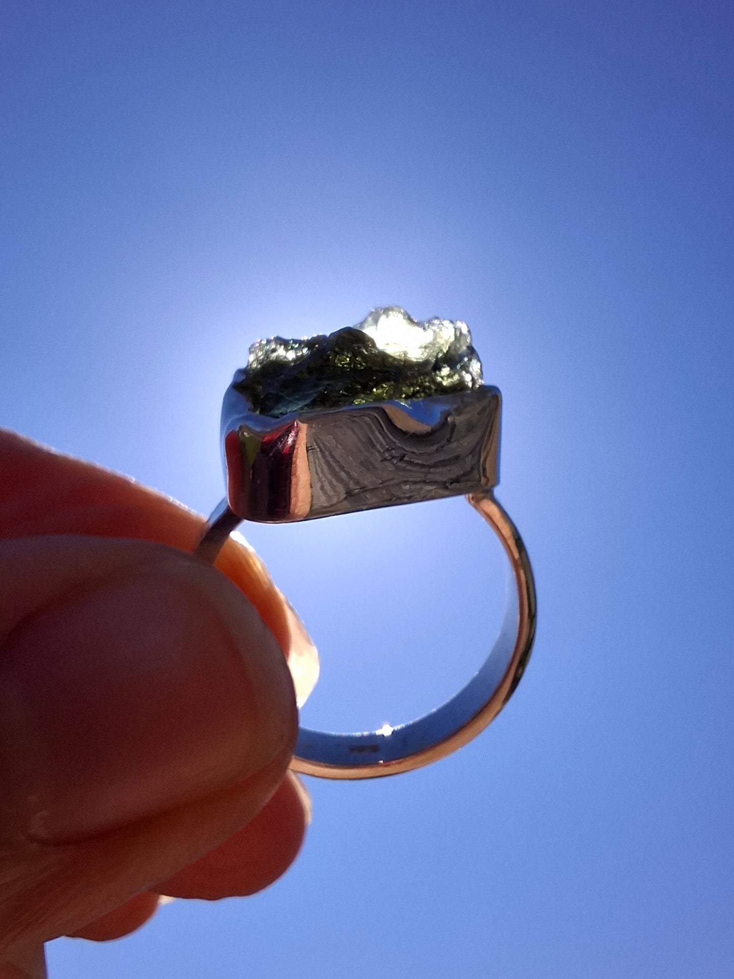 Moldavite Ring, size M, 925 Silver, Tektite (Ref: R307)