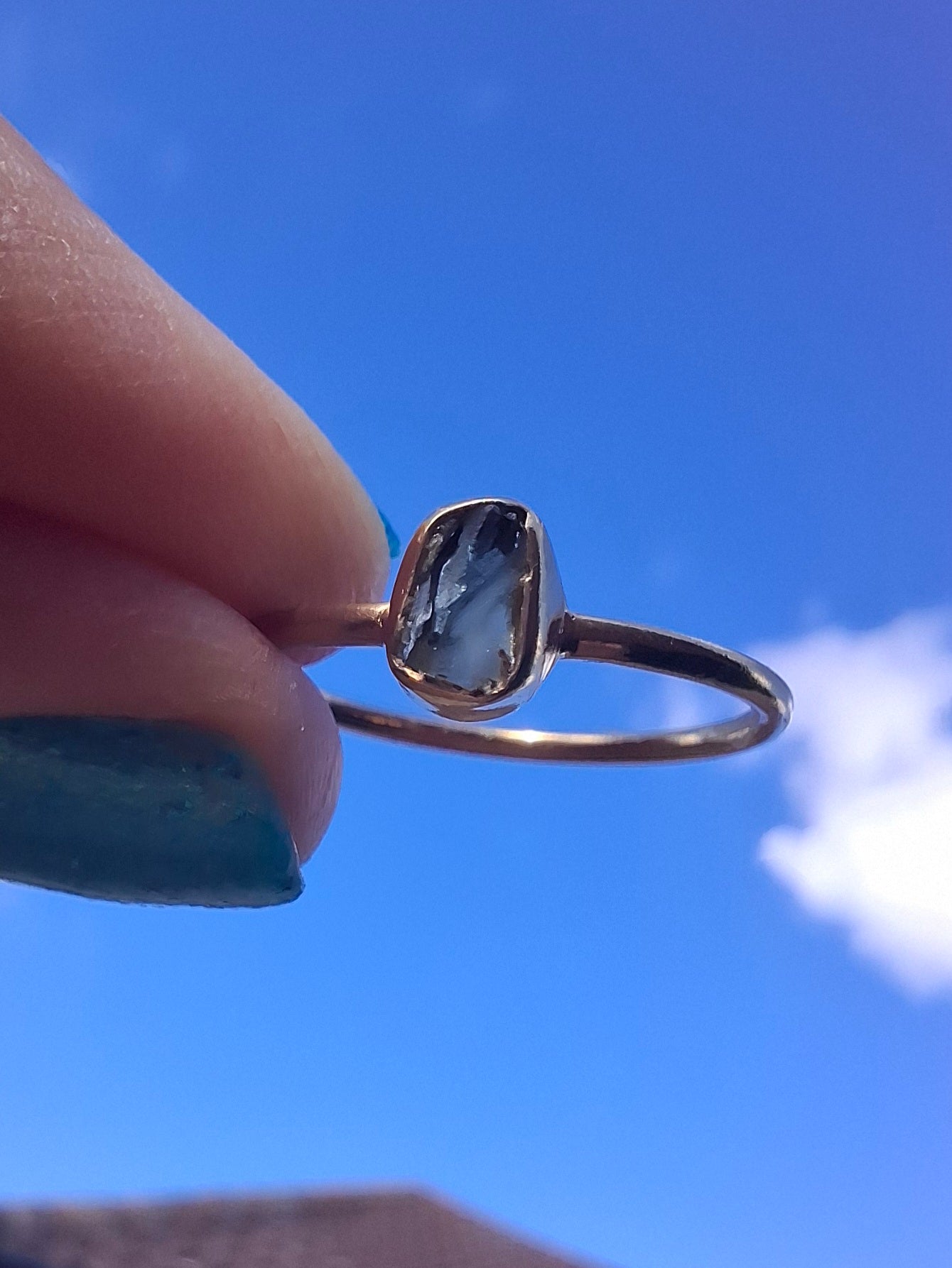 Moldavite Ring, 14K GOLD Plated, size large M, Tektite (Ref: R337)