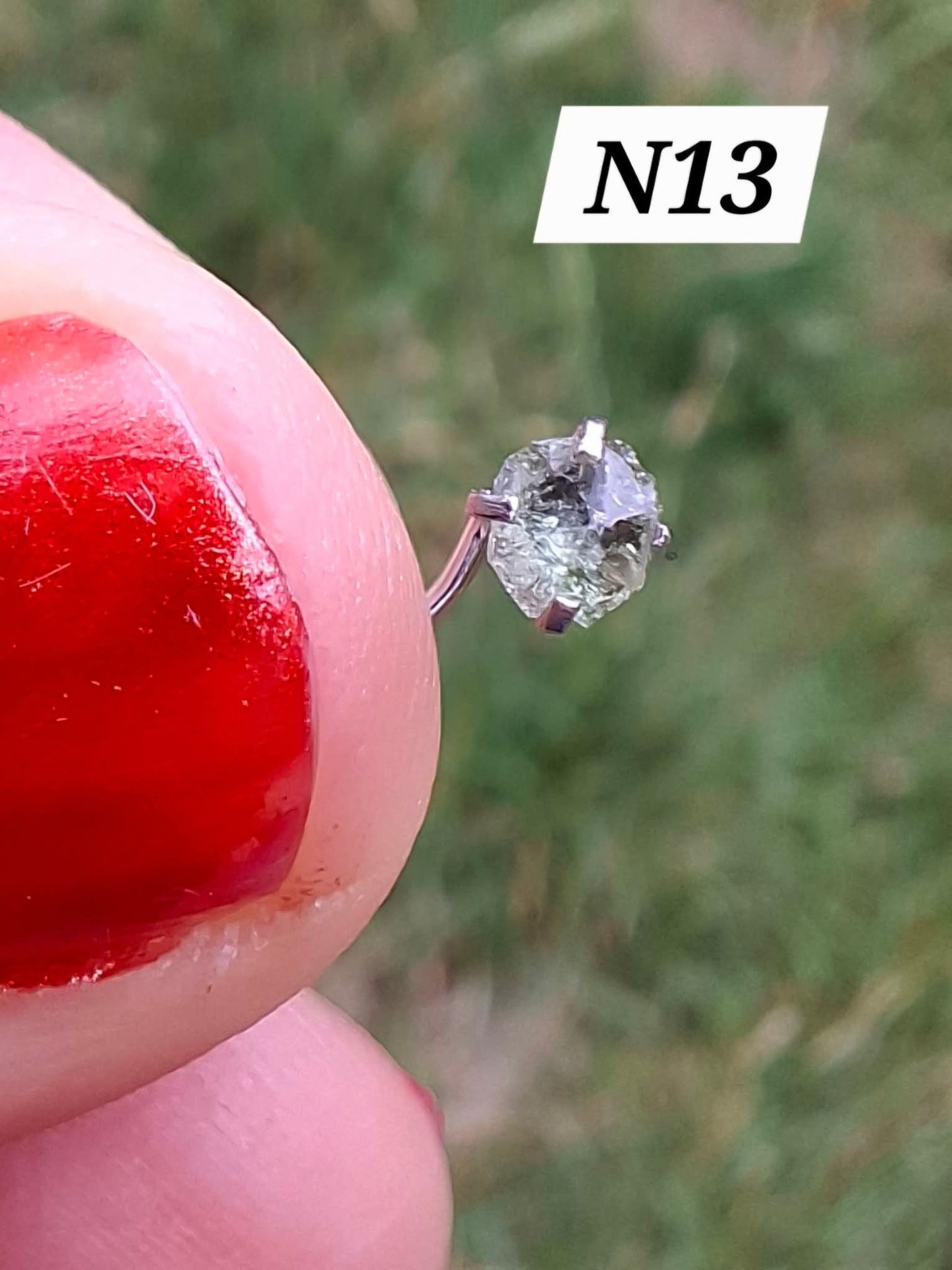 Moldavite (raw) NOSE STUD, 22G, Corkscrew, Surgical Steel, Tektite (Ref: N13)