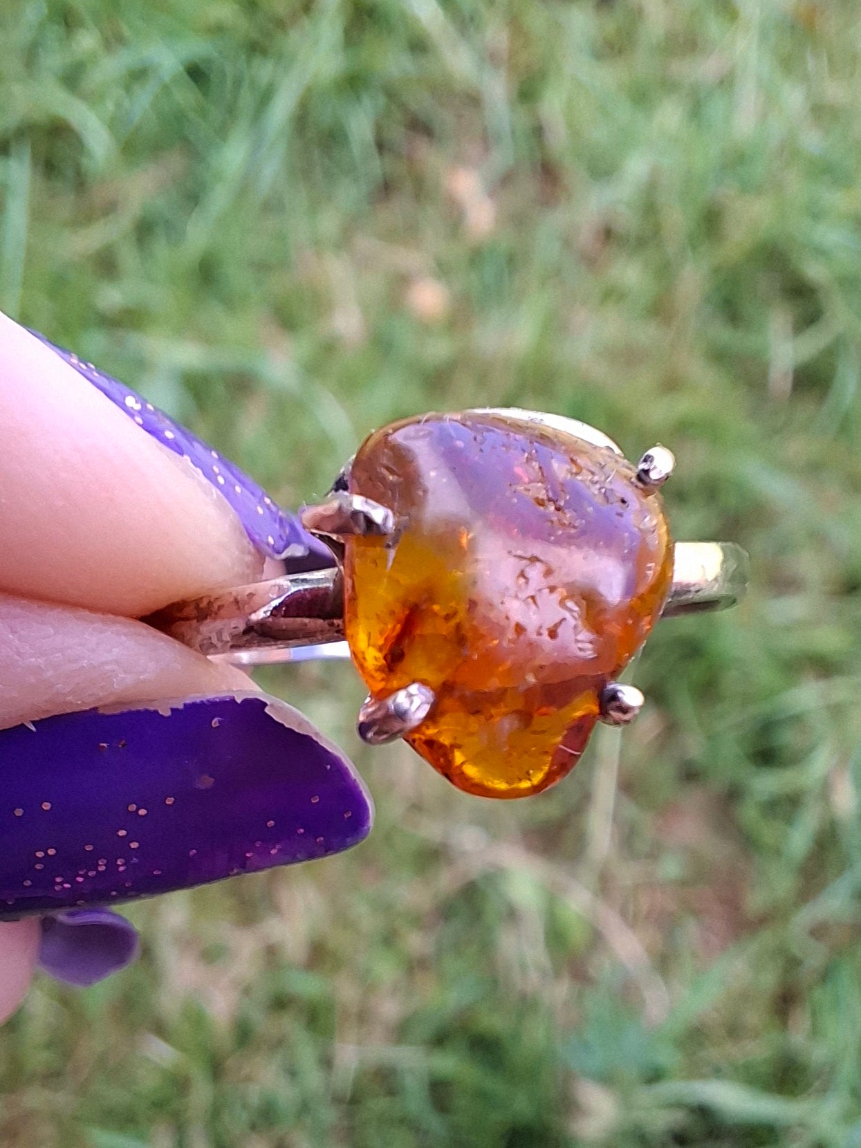 Baltic Amber Ring, size large X, 925 Silver, Fossil (Ref: AR34)