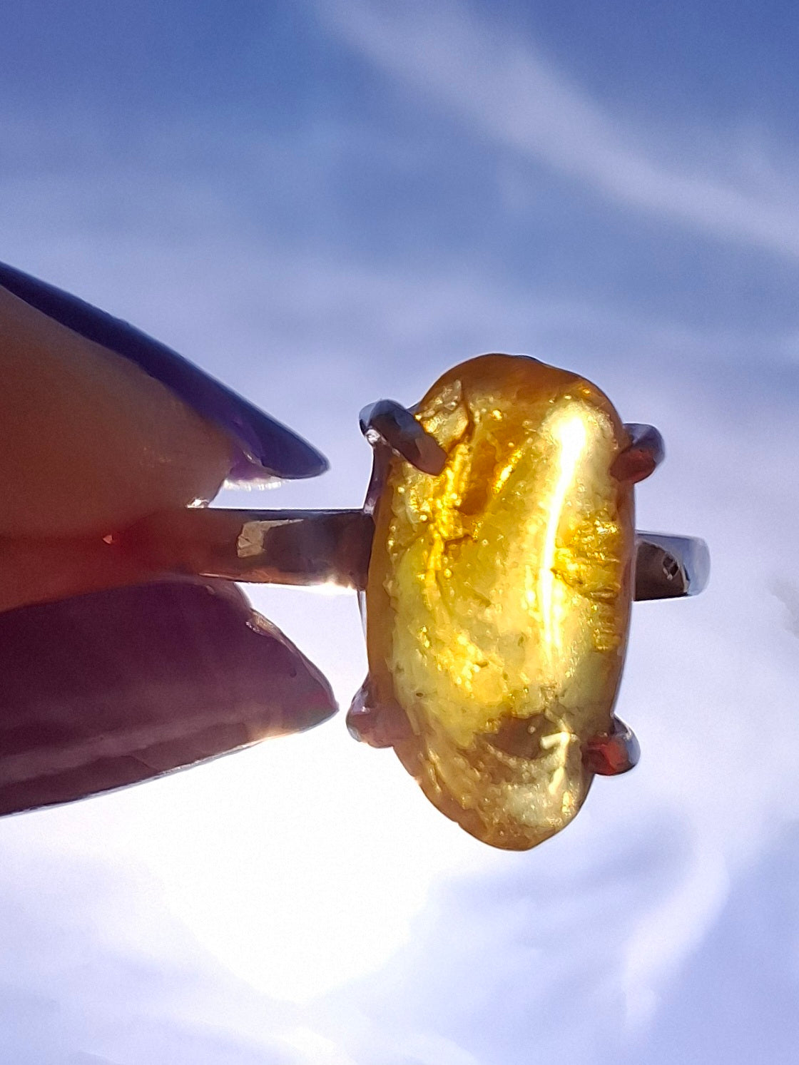 Baltic Amber Ring, size O, 925 Silver, Fossil (Ref: AR11)