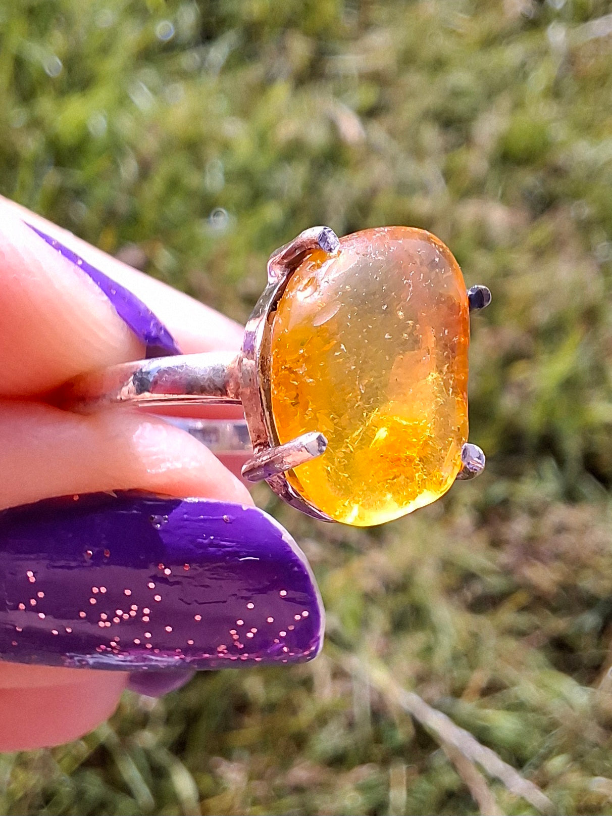 Baltic Amber Ring, size large K, 925 Silver, Fossil (Ref: AR31)