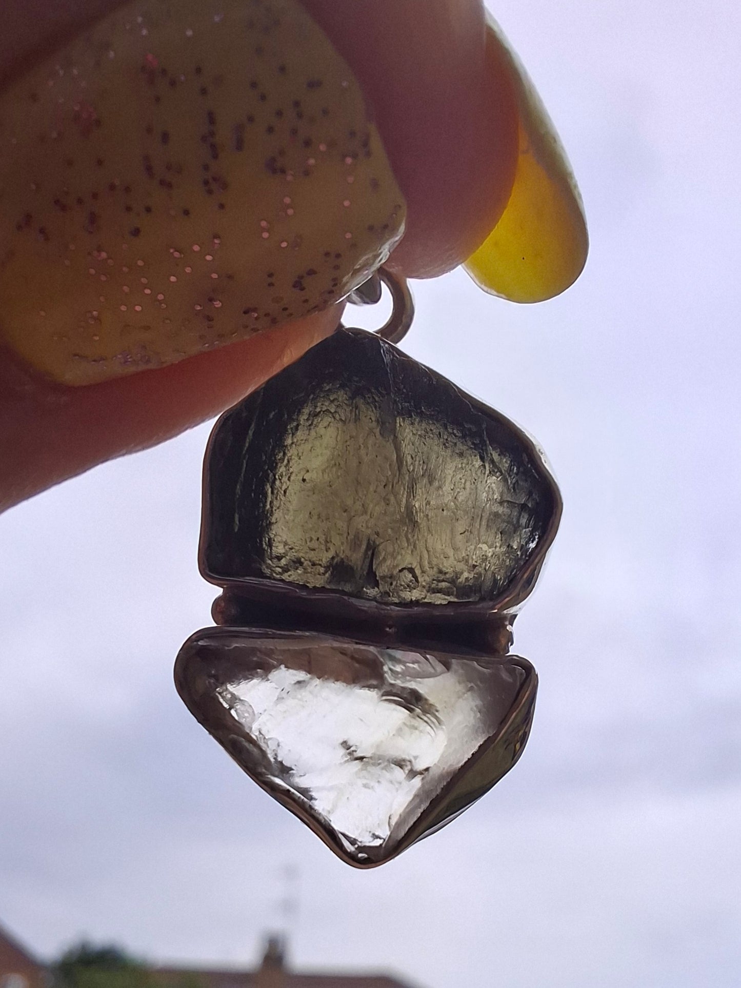 Moldavite & Libyan Desert Glass Pendant, 925 Silver, Tektite (Ref: MLP3)