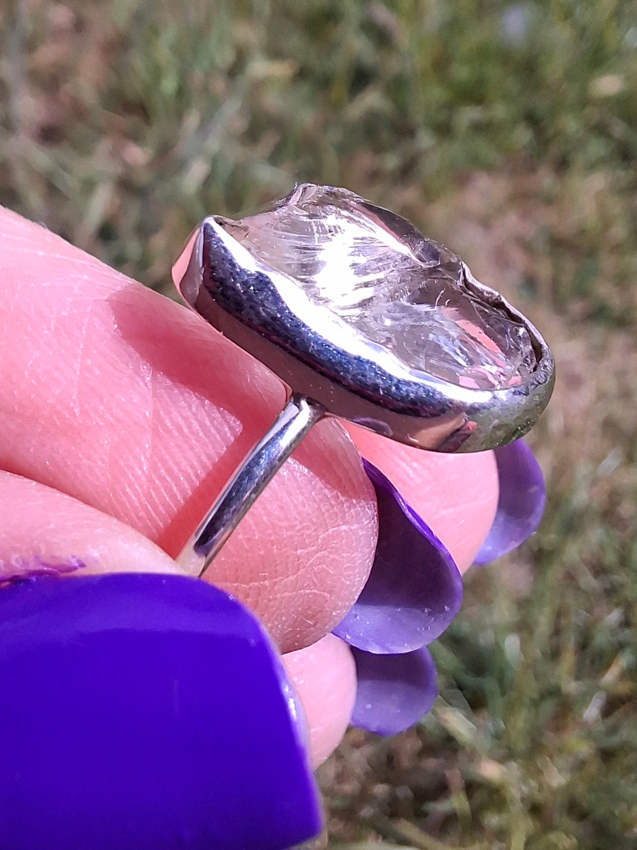 Libyan Desert Glass Ring, size large P, 925 Silver, Tektite (Ref: LR29)