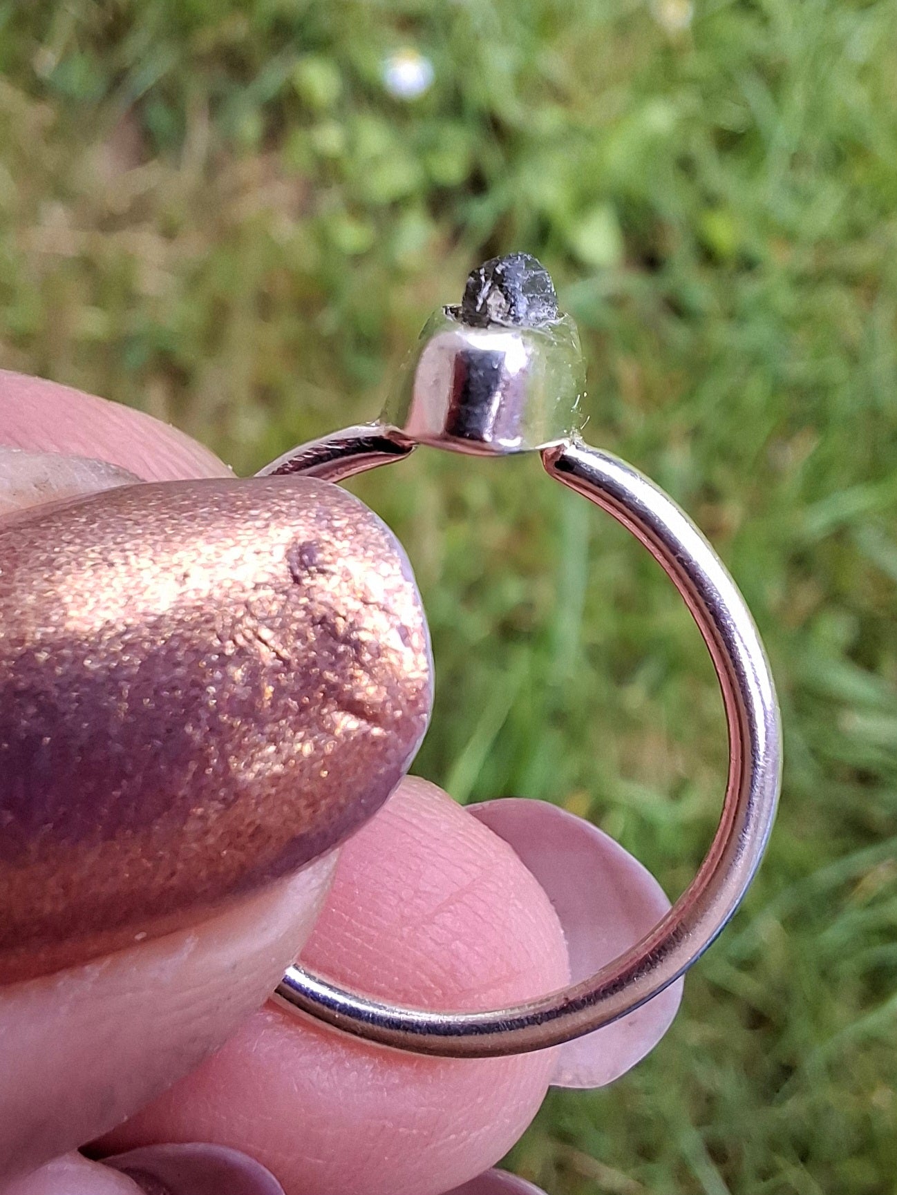 Moldavite Ring, size large K/small L, 925 Silver, Tektite (Ref: R58)