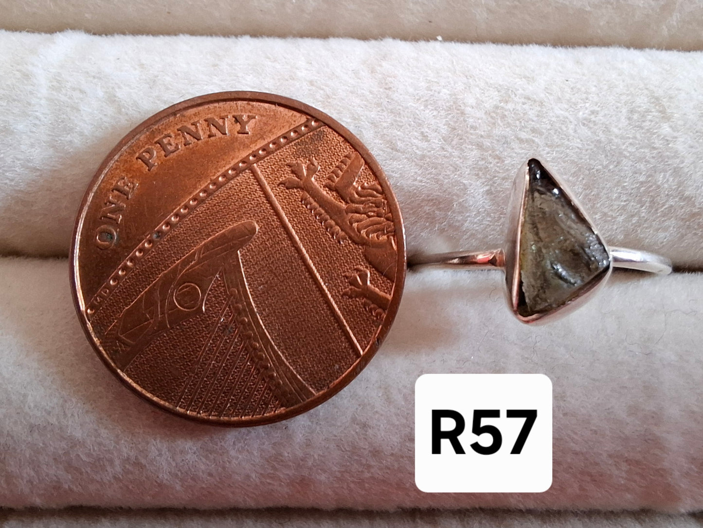 Moldavite Ring, size large K/small L, 925 Silver, Tektite (Ref: R57)