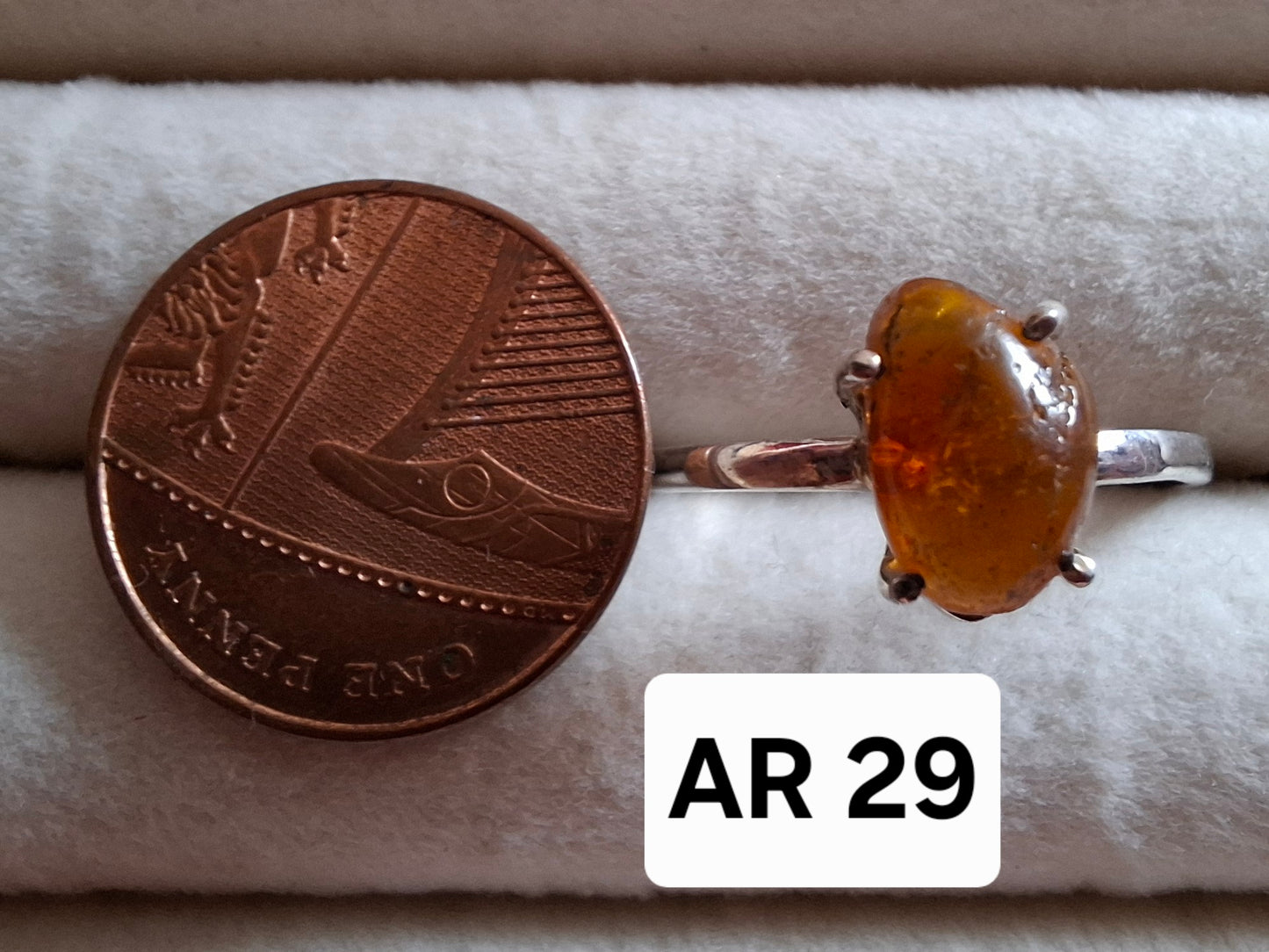 Baltic Amber Ring, size large W, 925 Silver, Fossil (Ref: AR29)