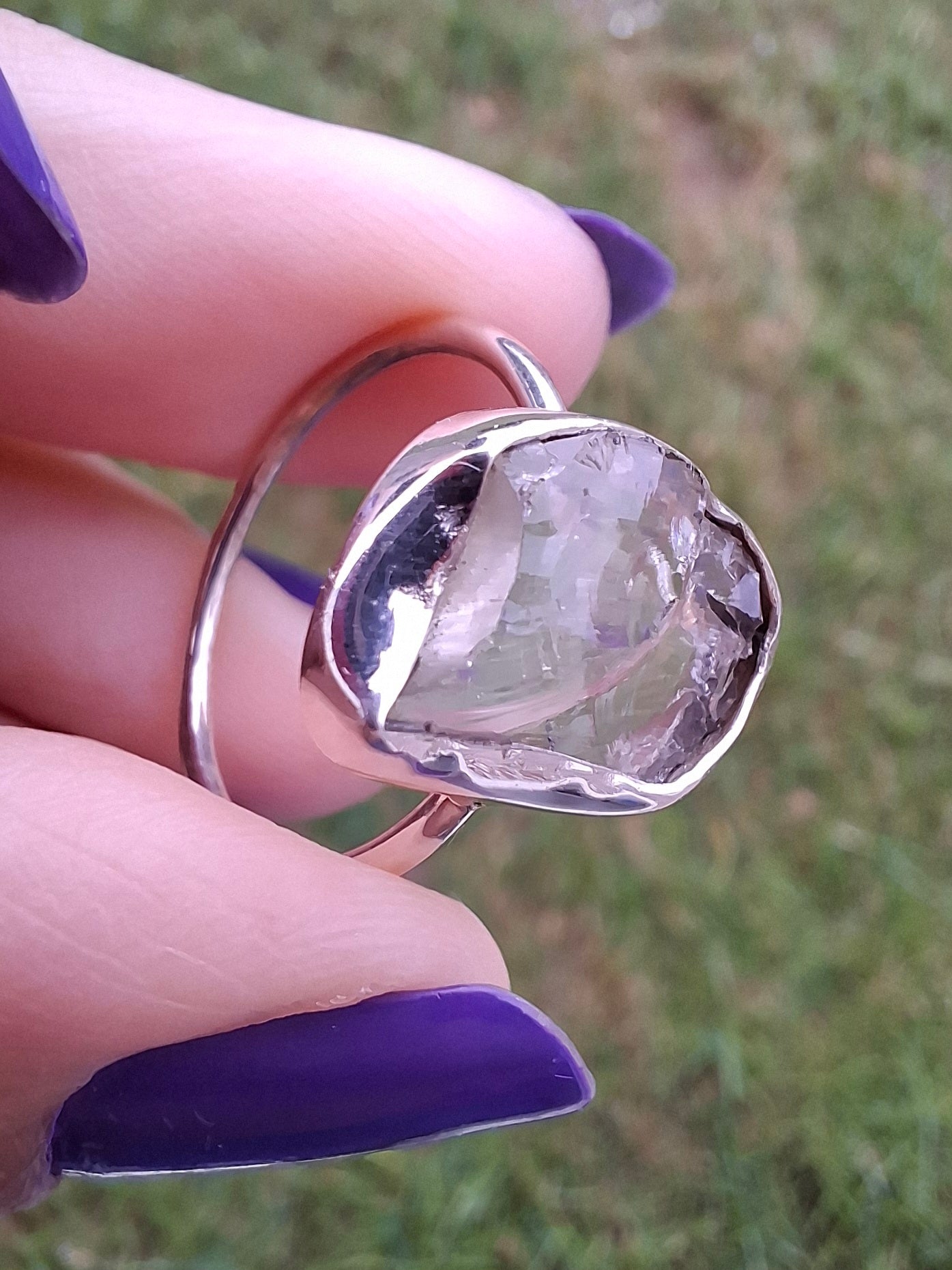 Libyan Desert Glass Ring, size large P, 925 Silver, Tektite (Ref: LR29)