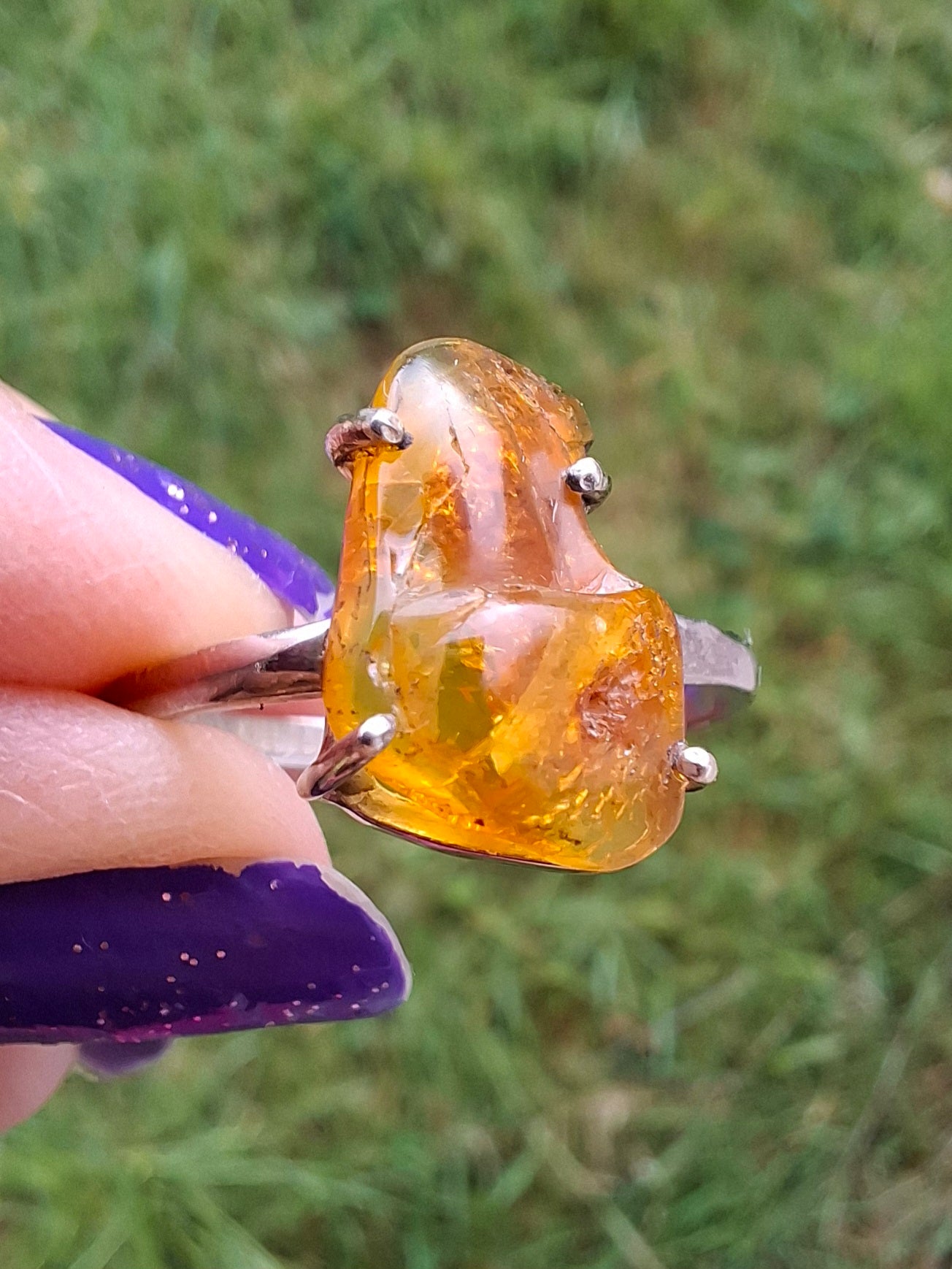 Baltic Amber Ring, size large X, 925 Silver, Fossil (Ref: AR36)