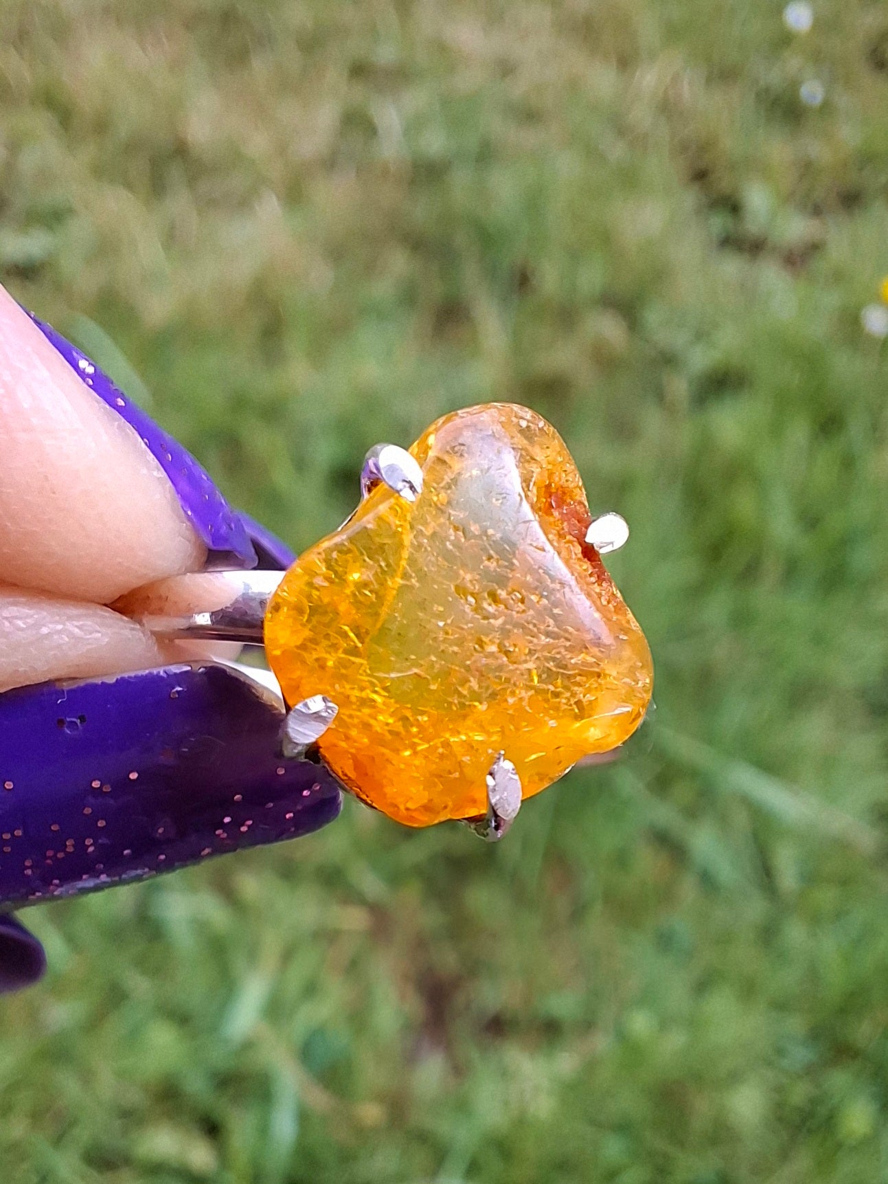 Baltic Amber Ring, size large R, 925 Silver, Fossil (Ref: AR16)