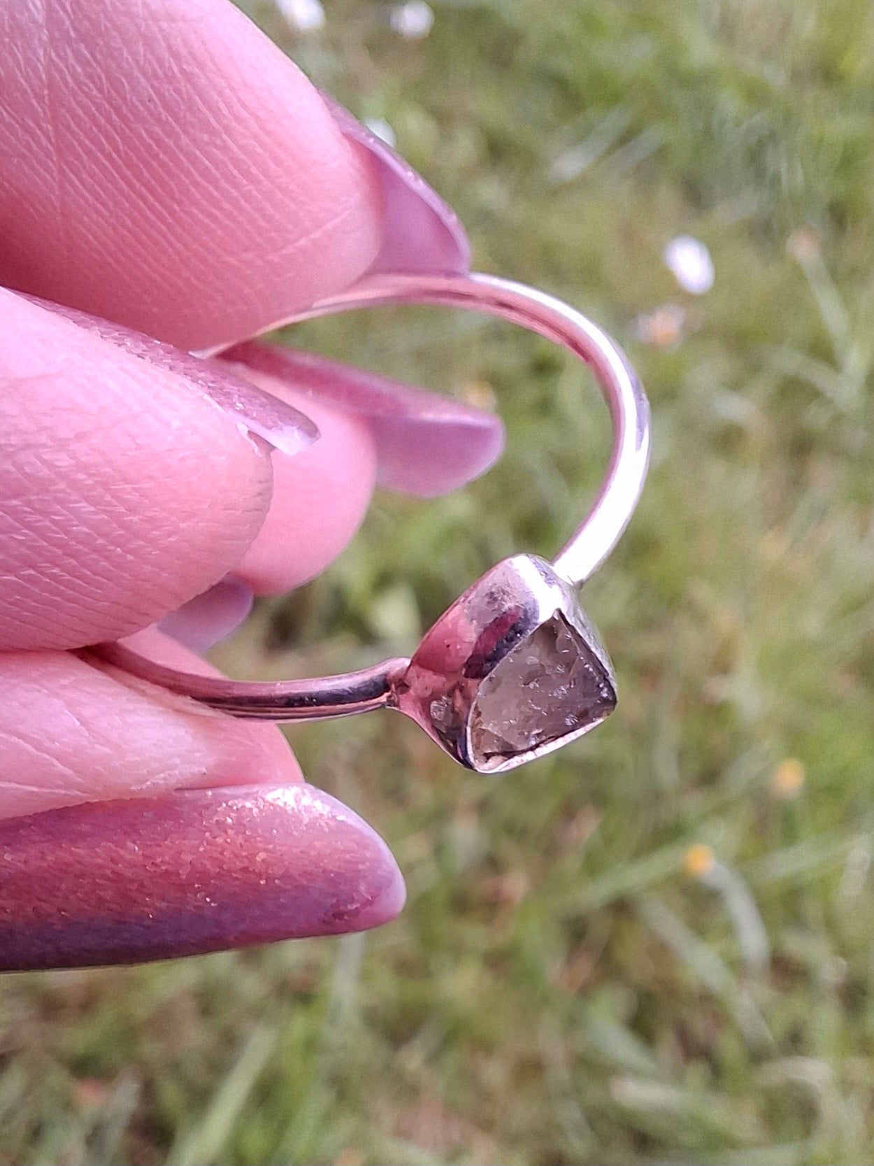 Moldavite Ring, size small S, 925 Silver, Tektite (Ref: R68)