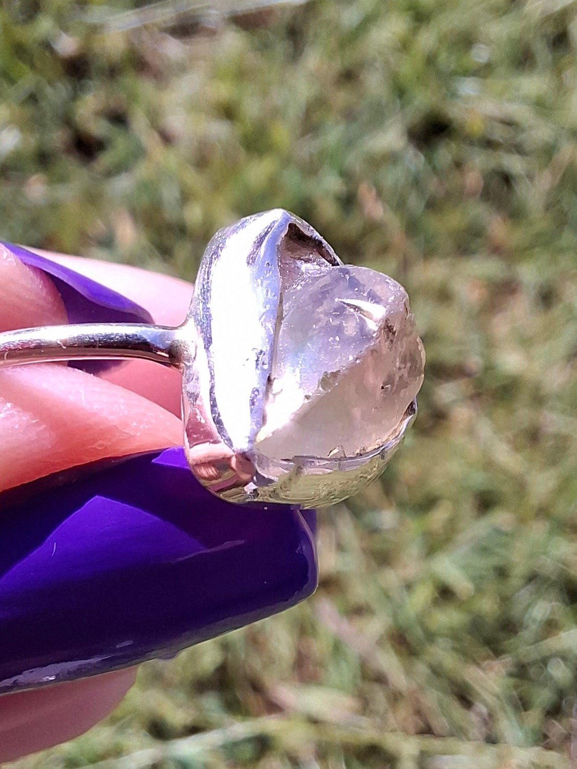 Libyan Desert Glass Ring, size small R, 925 Silver, Tektite (Ref: LR39)