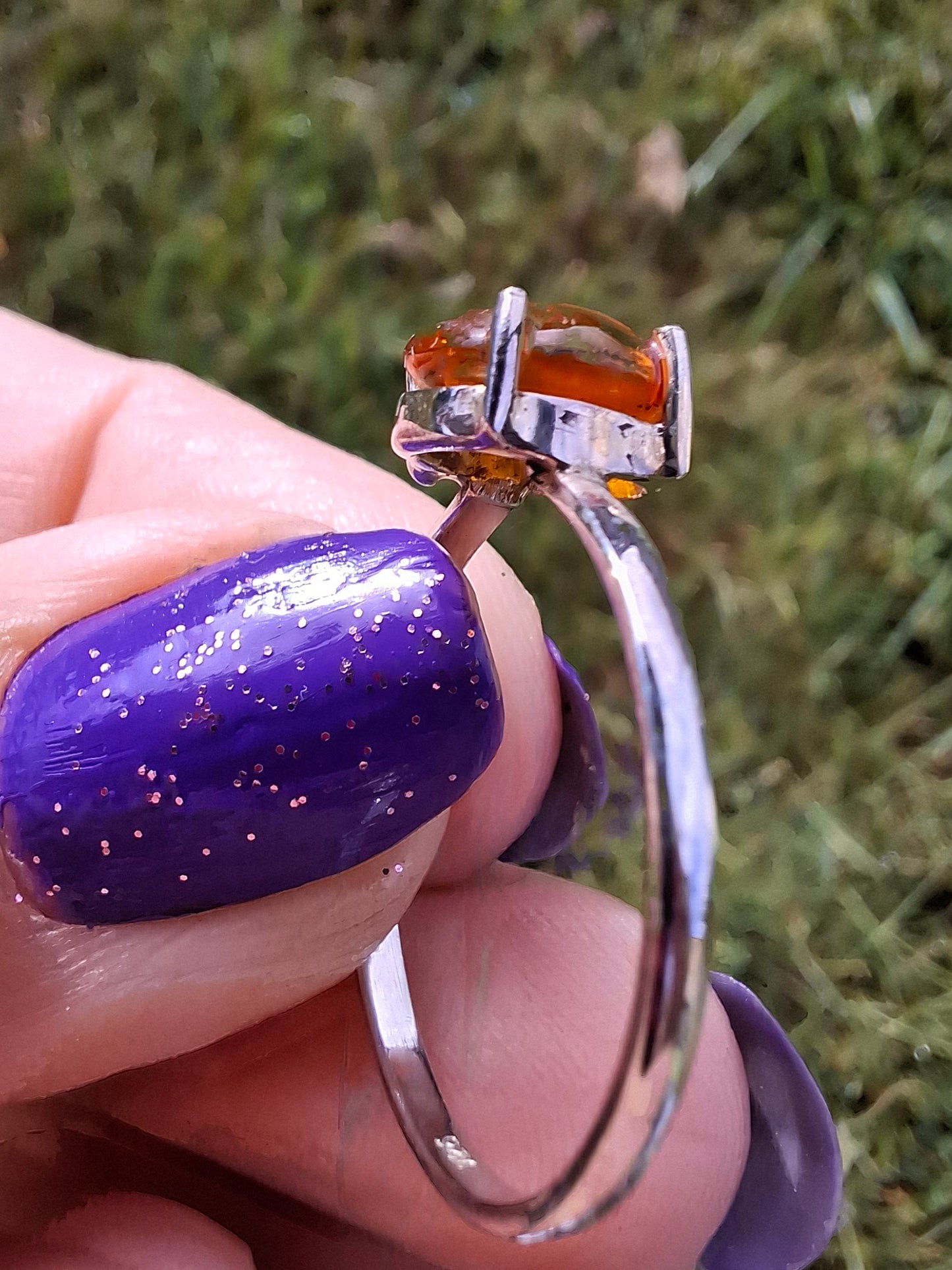 Baltic Amber Ring, size large W, 925 Silver, Fossil (Ref: AR27)