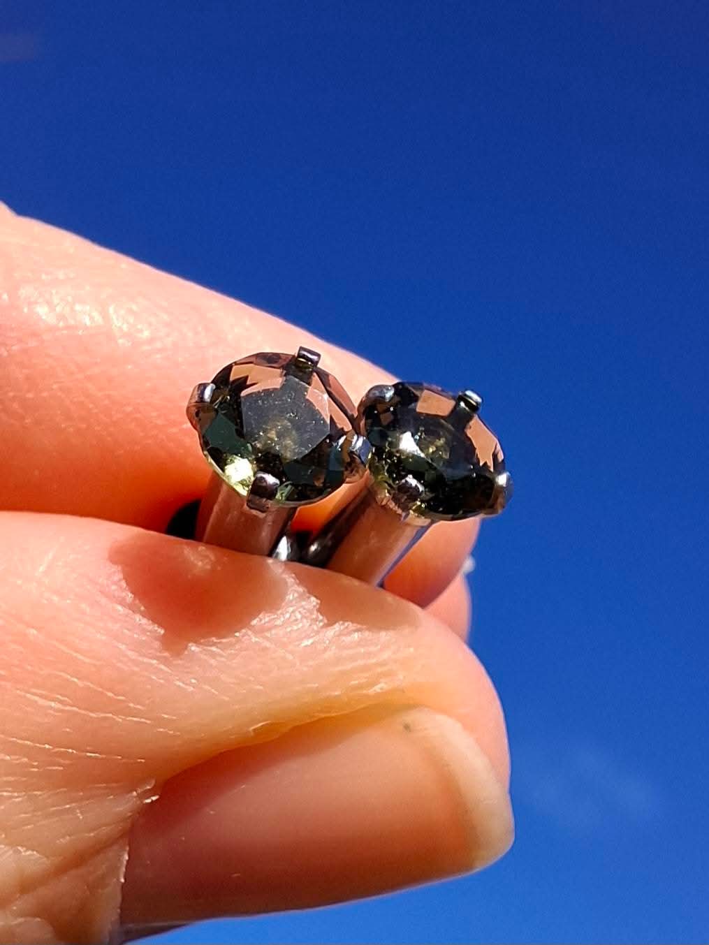 Moldavite (faceted) PLUGS, 5mm, 4G, Surgical Steel, Tektite (Ref: Plug1)