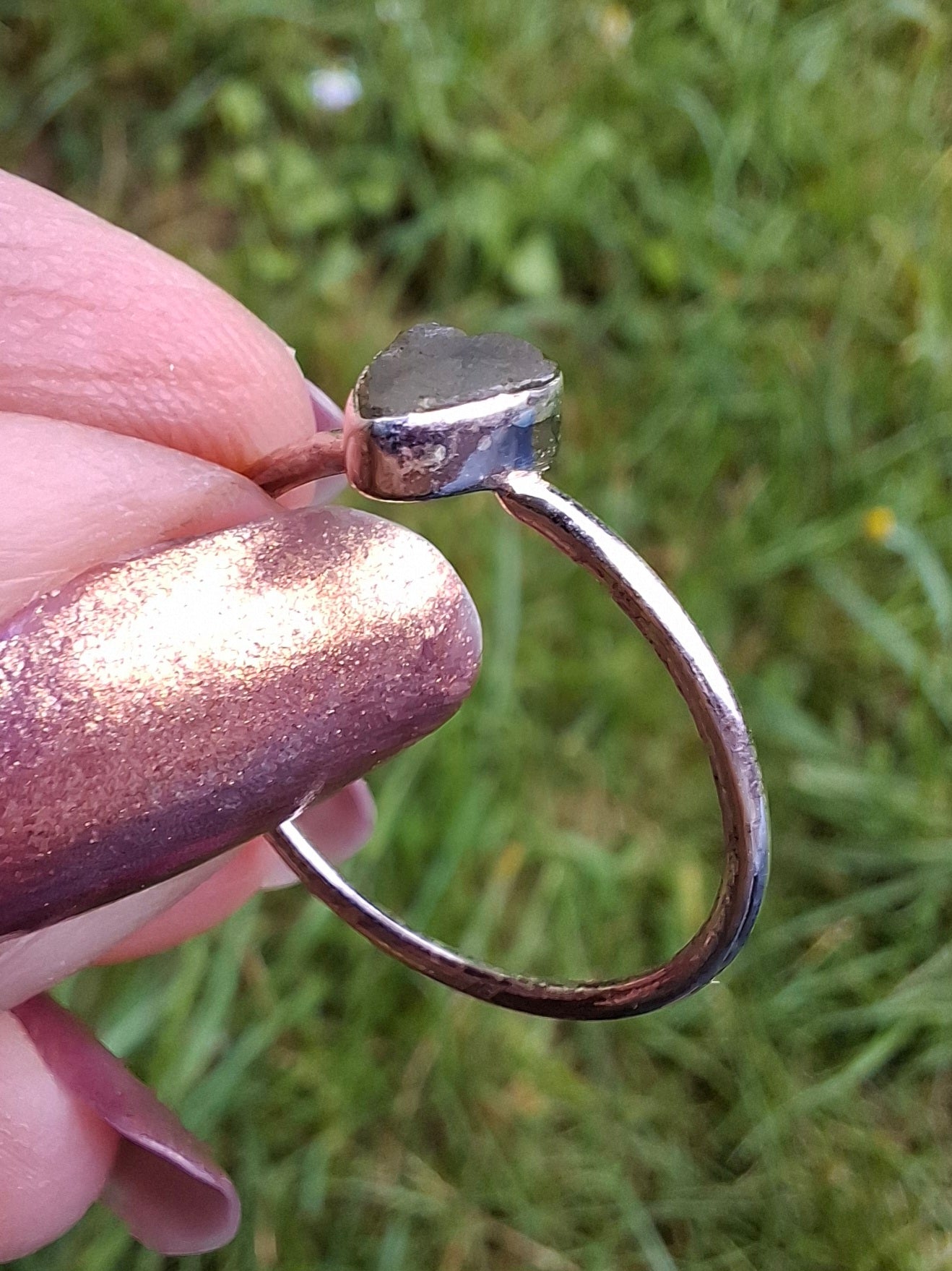 Moldavite Ring, size large R/small S, 925 Silver, Tektite (Ref: R67)